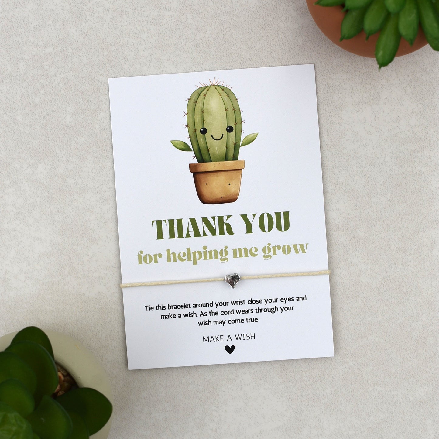 CLEARANCE - Thank You For Helping Me Grow Cactus Wish Bracelet | Heart Charm