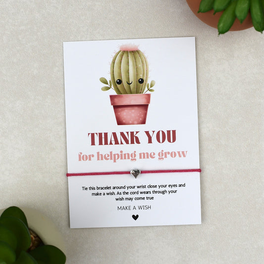 CLEARANCE - Thank You For Helping Me Grow Cactus Wish Bracelet | Heart Charm
