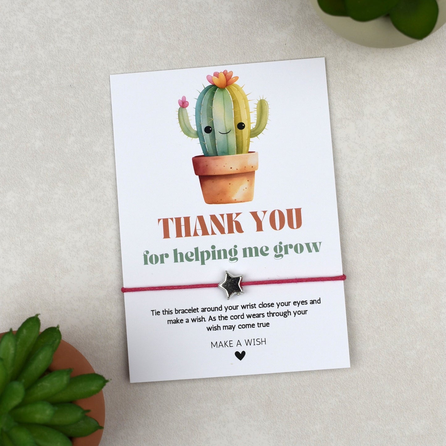 CLEARANCE - Thank You For Helping Me Grow Cactus Wish Bracelet