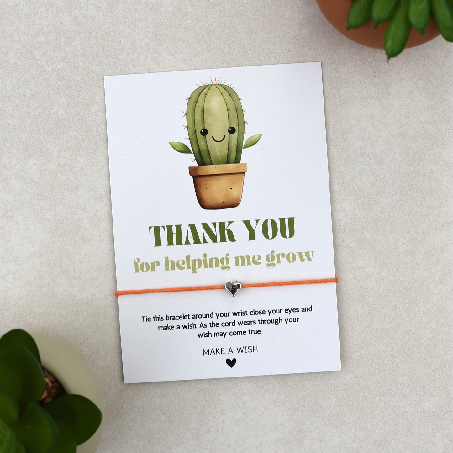 CLEARANCE - Thank You For Helping Me Grow Cactus Wish Bracelet | Heart Charm