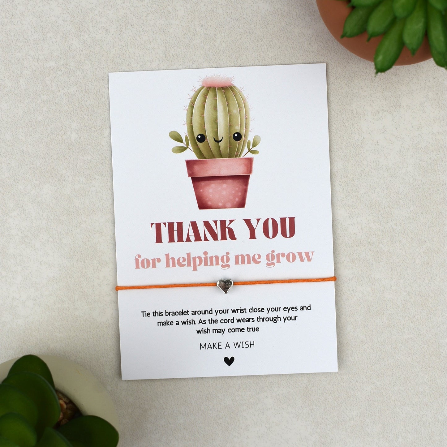 CLEARANCE - Thank You For Helping Me Grow Cactus Wish Bracelet | Heart Charm