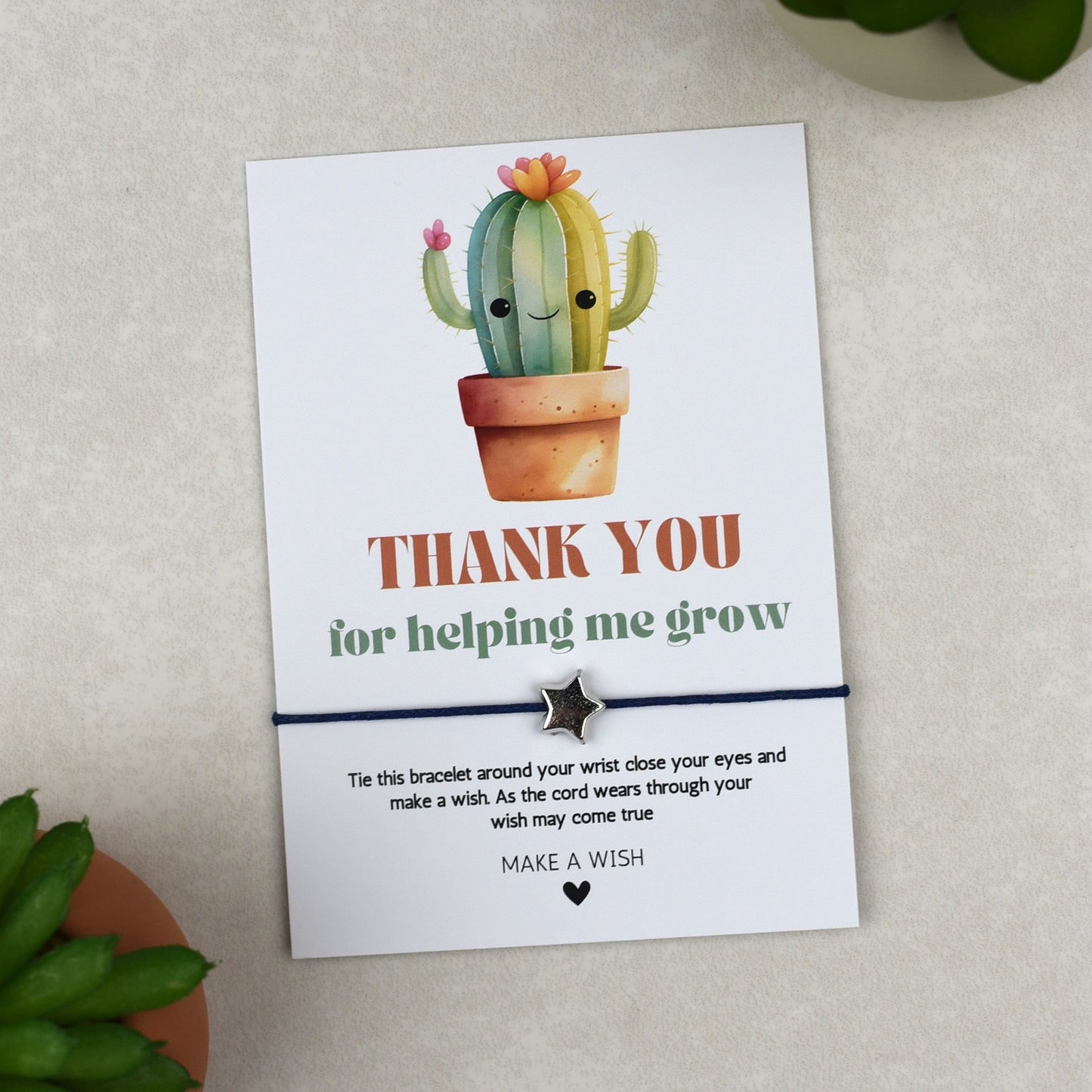 CLEARANCE - Thank You For Helping Me Grow Cactus Wish Bracelet