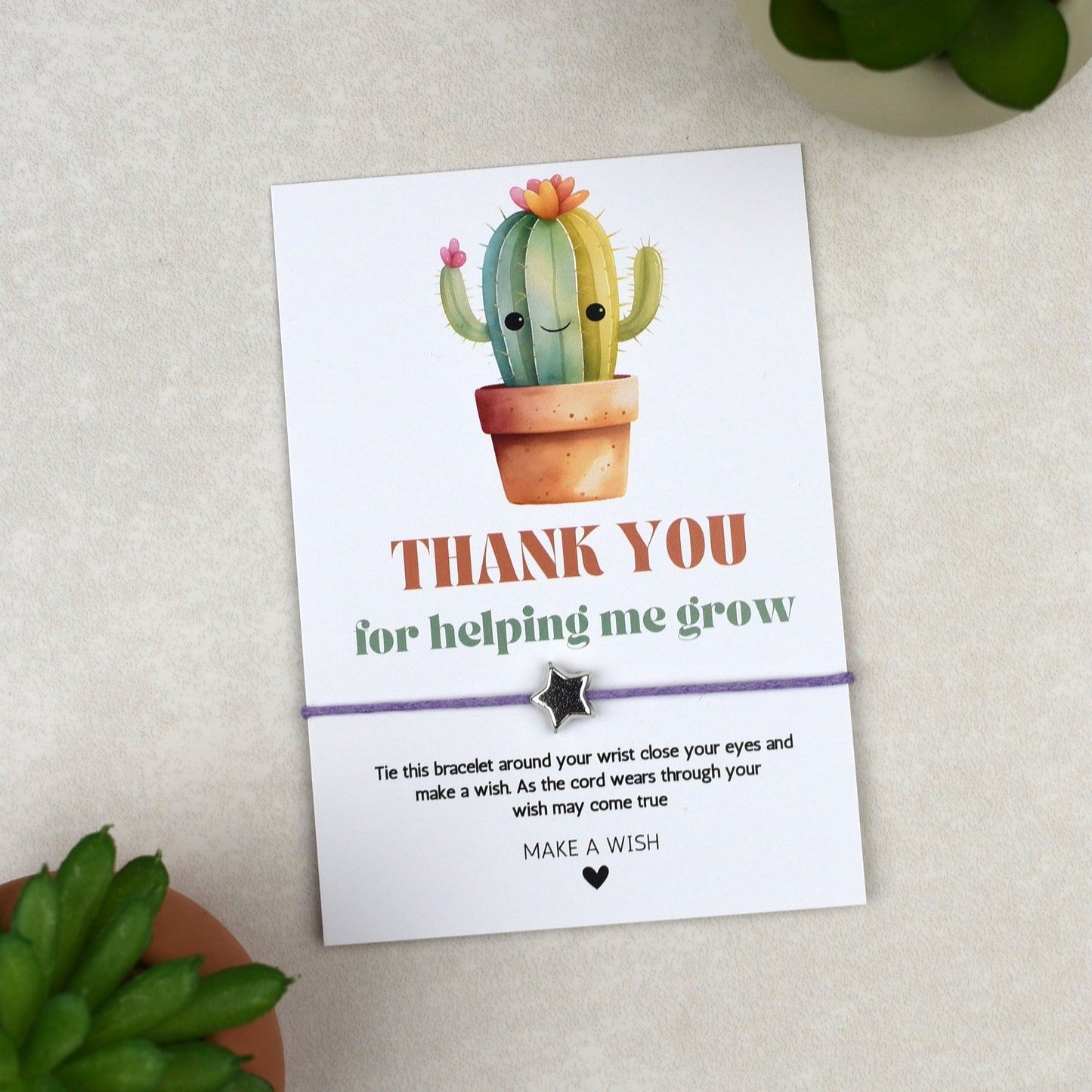 CLEARANCE - Thank You For Helping Me Grow Cactus Wish Bracelet
