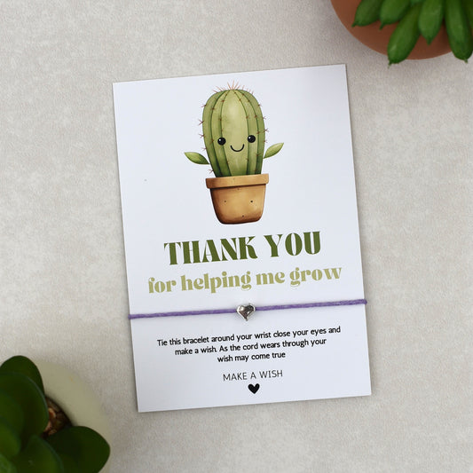 CLEARANCE - Thank You For Helping Me Grow Cactus Wish Bracelet | Heart Charm