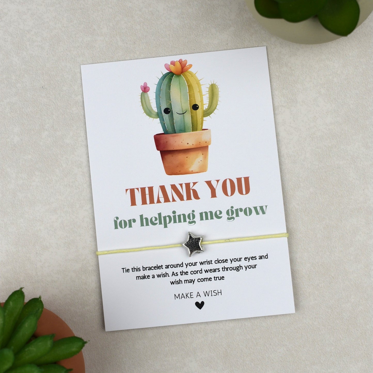 CLEARANCE - Thank You For Helping Me Grow Cactus Wish Bracelet