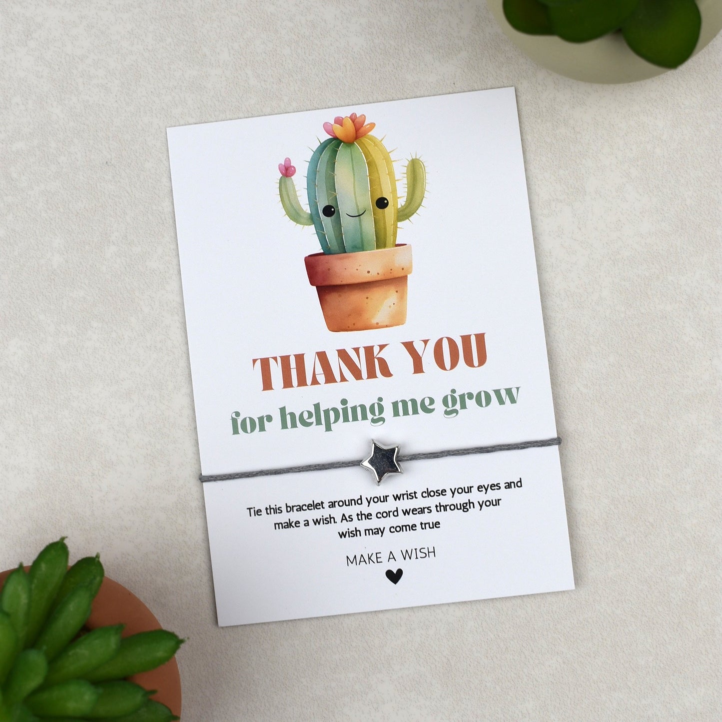 CLEARANCE - Thank You For Helping Me Grow Cactus Wish Bracelet