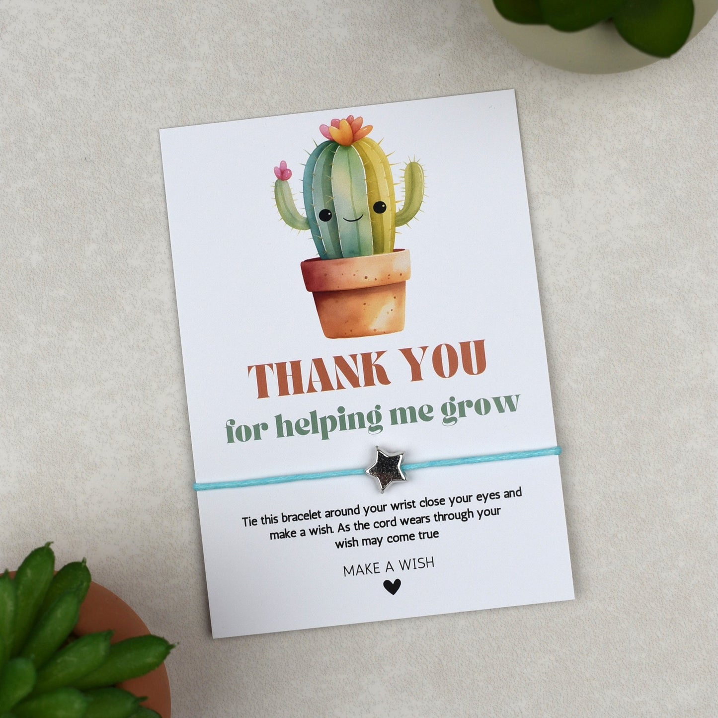 CLEARANCE - Thank You For Helping Me Grow Cactus Wish Bracelet