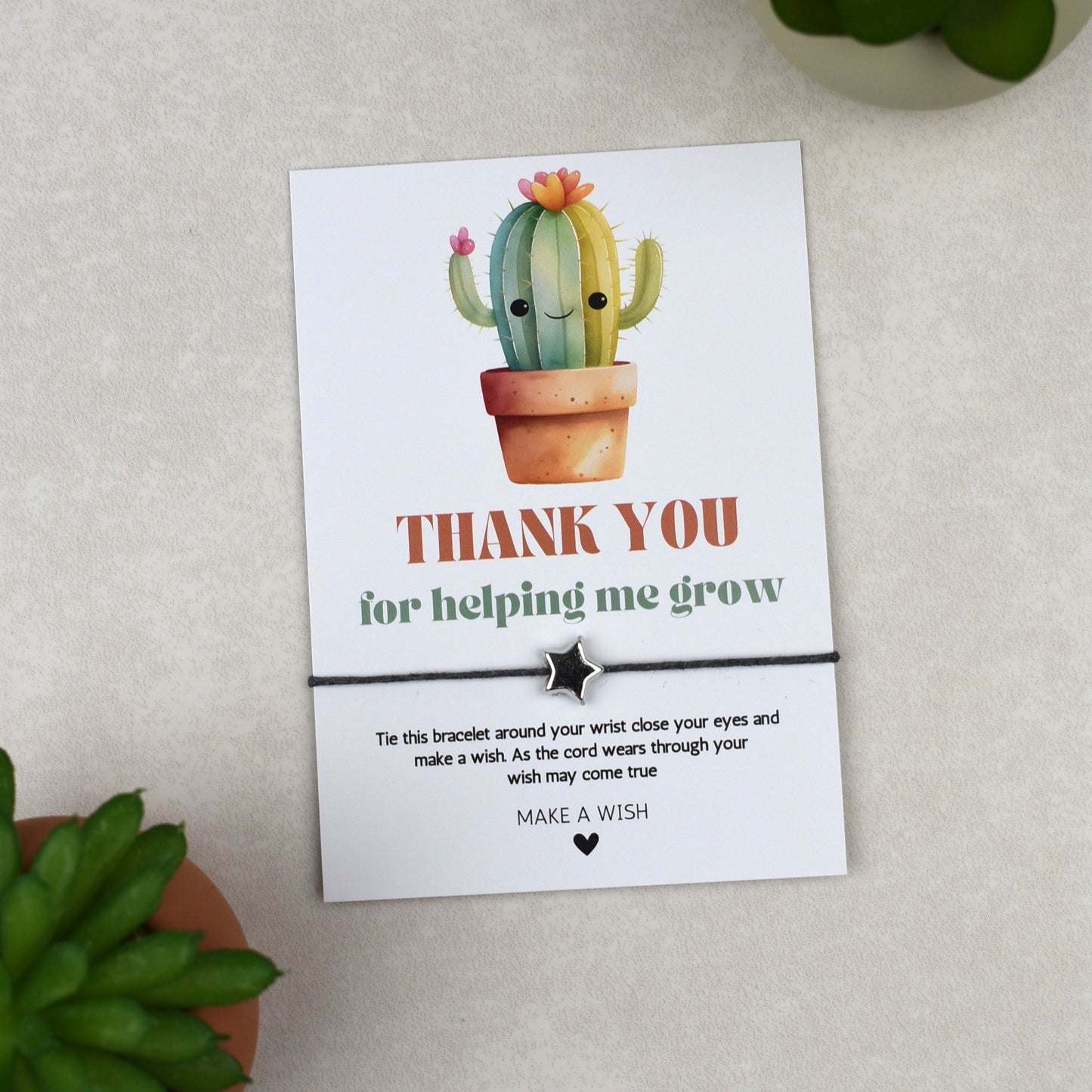 CLEARANCE - Thank You For Helping Me Grow Cactus Wish Bracelet