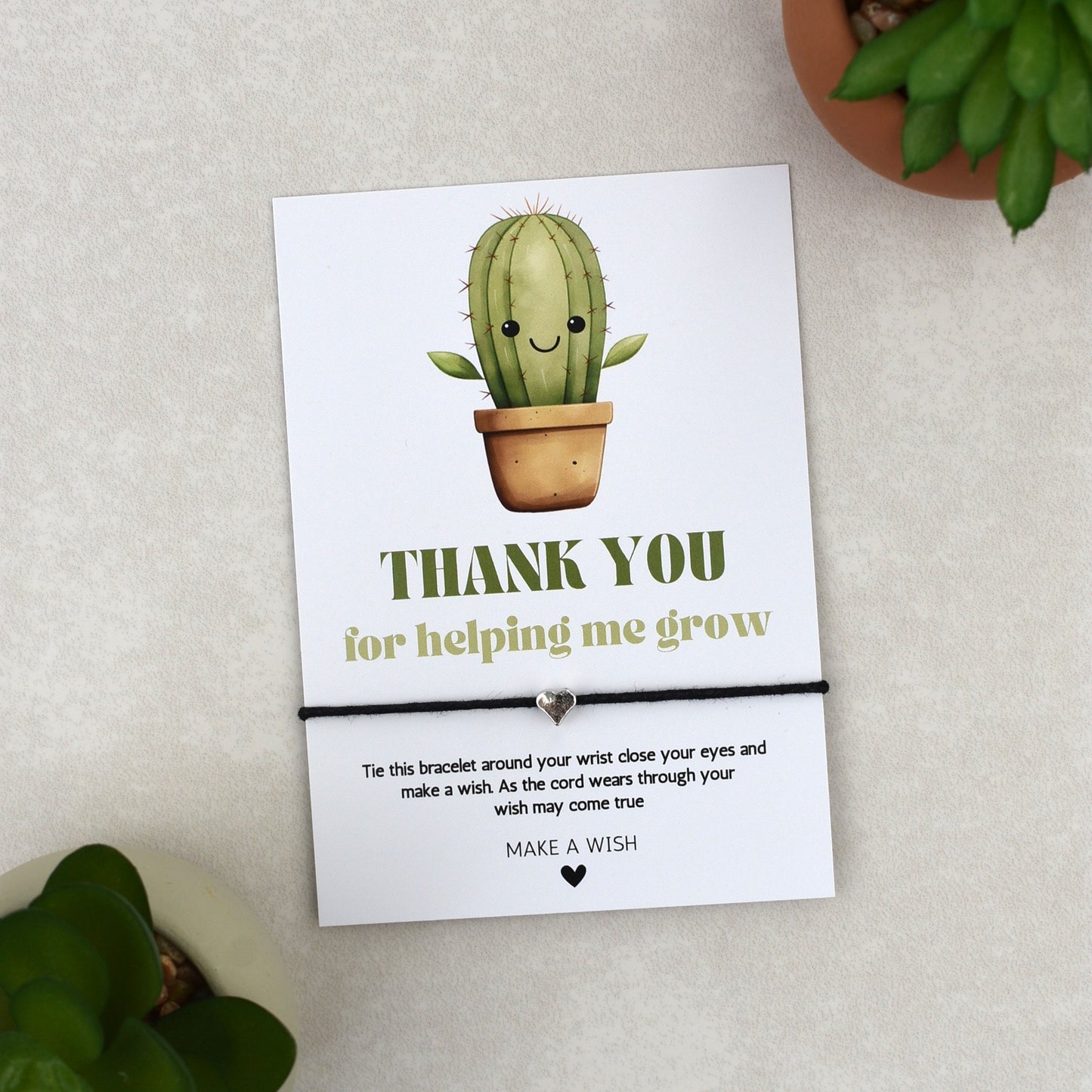 CLEARANCE - Thank You For Helping Me Grow Cactus Wish Bracelet | Heart Charm