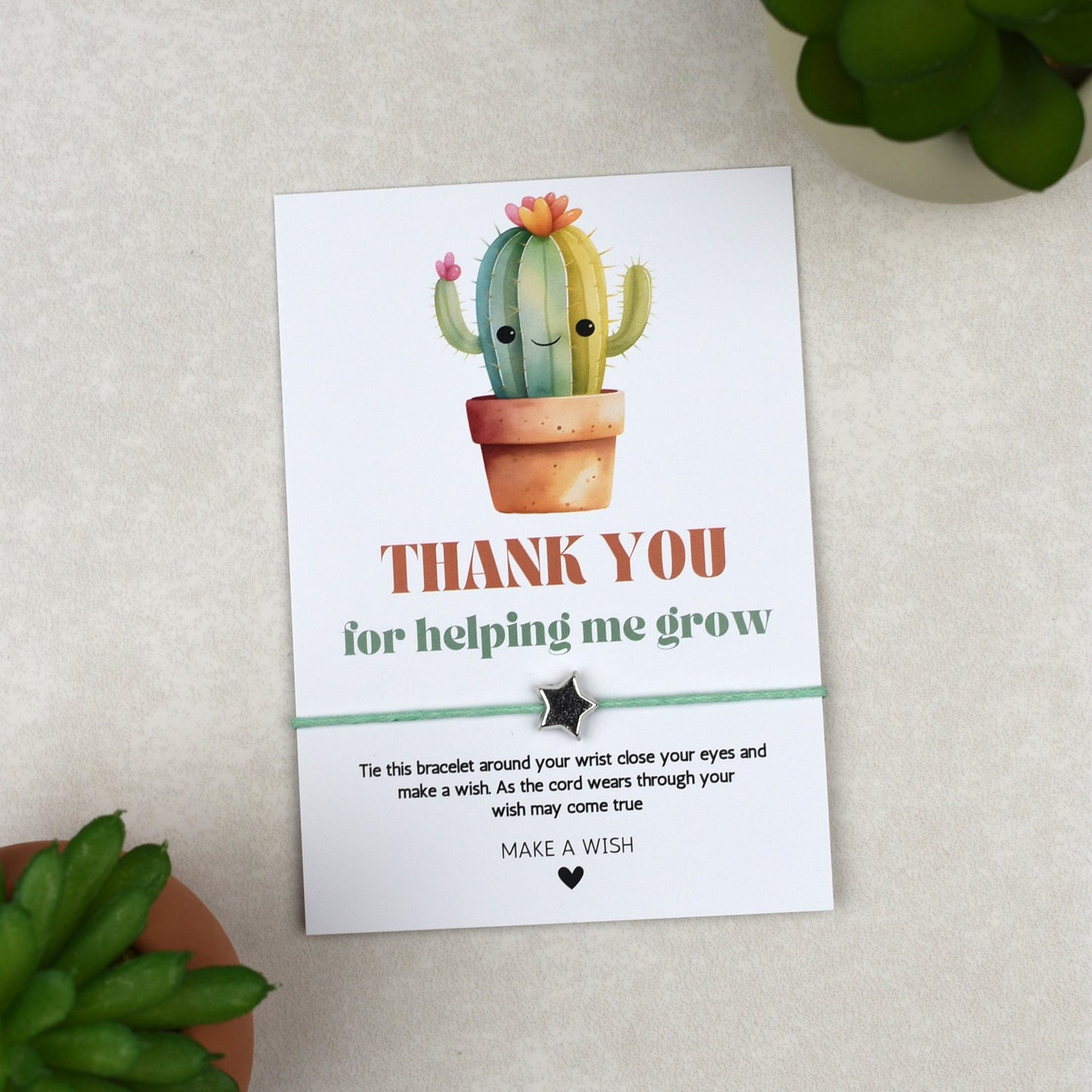 CLEARANCE - Thank You For Helping Me Grow Cactus Wish Bracelet