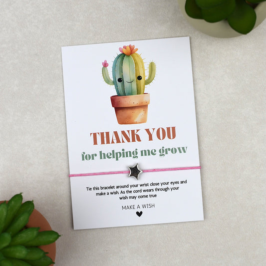 CLEARANCE - Thank You For Helping Me Grow Cactus Wish Bracelet
