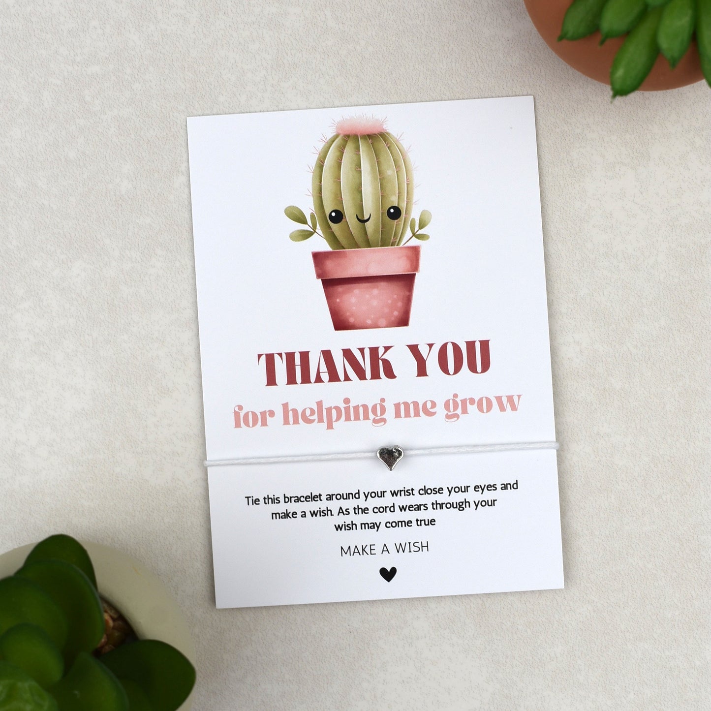 CLEARANCE - Thank You For Helping Me Grow Cactus Wish Bracelet | Heart Charm