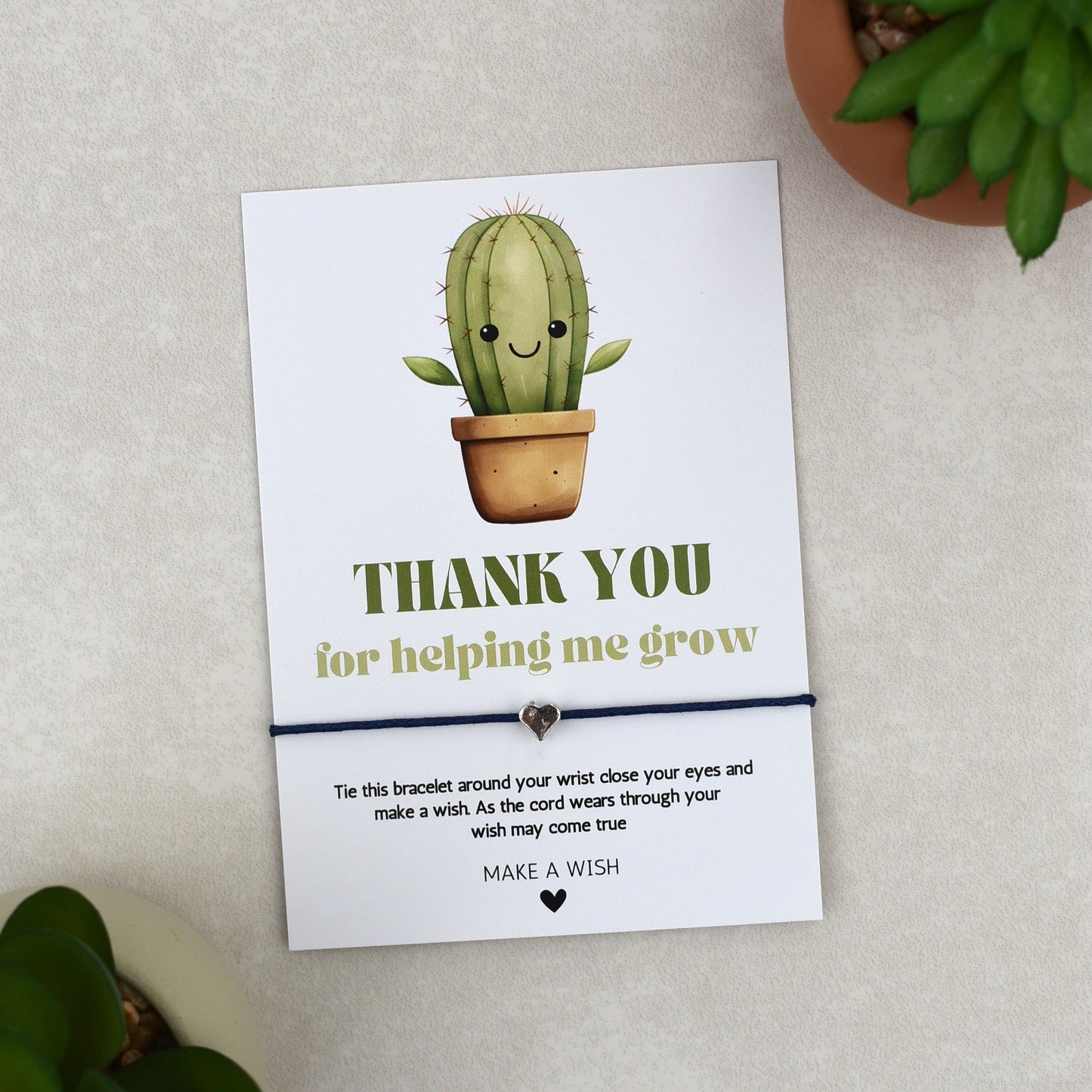 CLEARANCE - Thank You For Helping Me Grow Cactus Wish Bracelet | Heart Charm