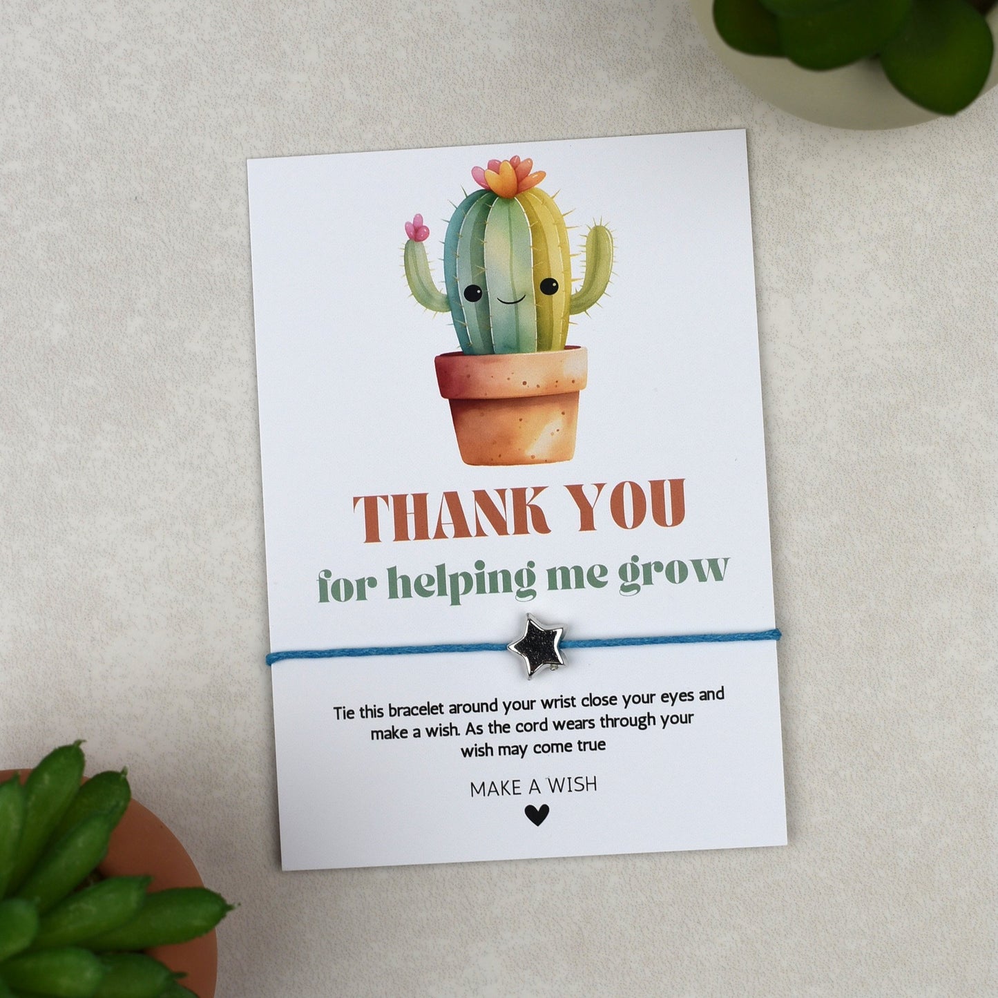CLEARANCE - Thank You For Helping Me Grow Cactus Wish Bracelet
