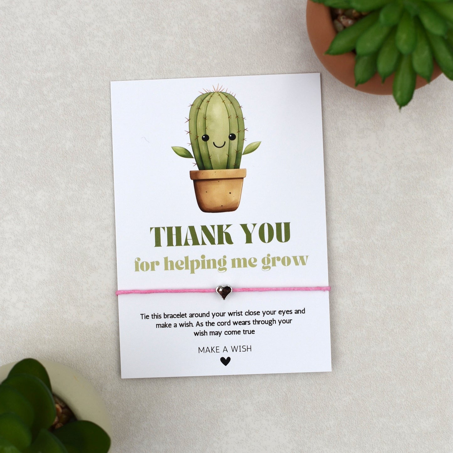 CLEARANCE - Thank You For Helping Me Grow Cactus Wish Bracelet | Heart Charm