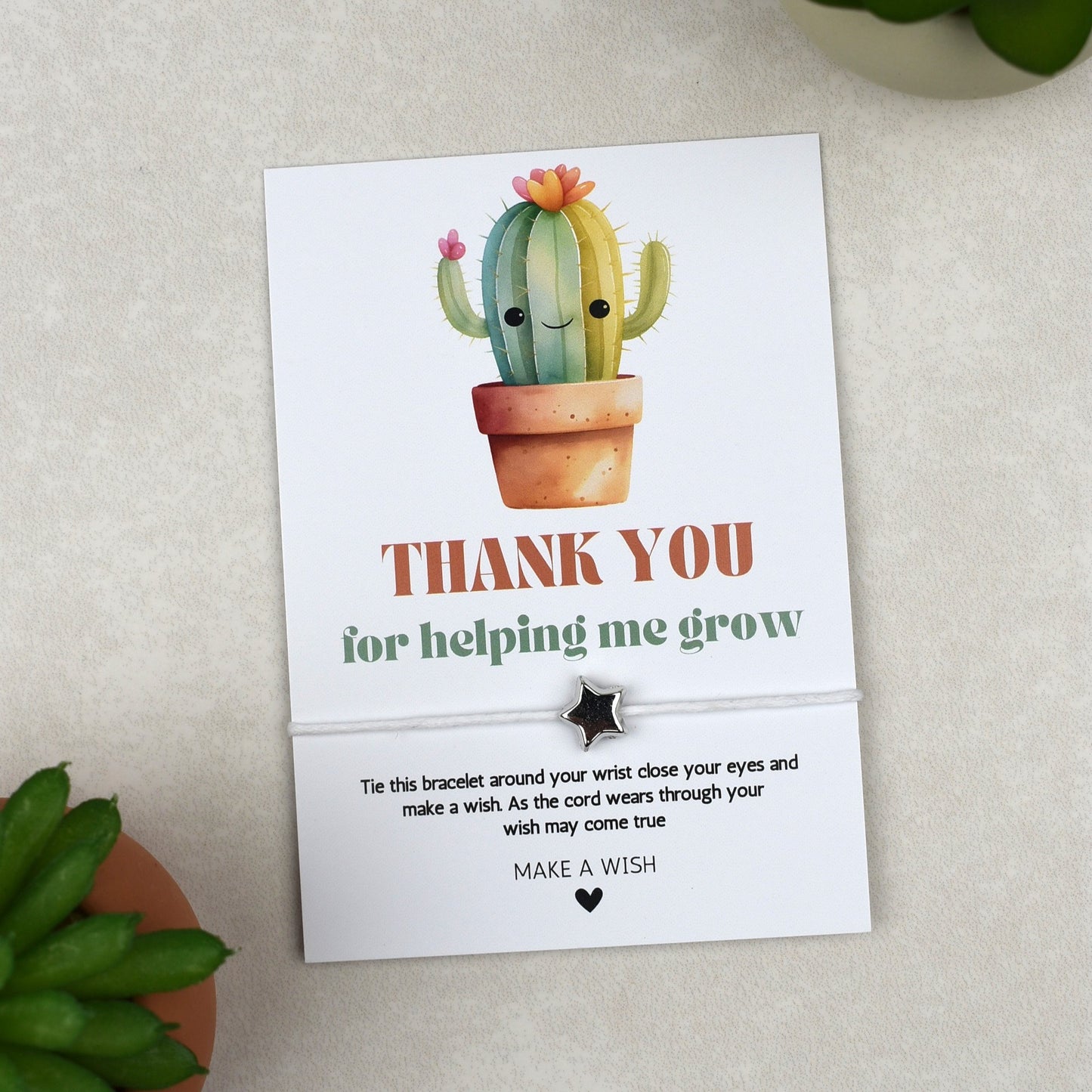 CLEARANCE - Thank You For Helping Me Grow Cactus Wish Bracelet