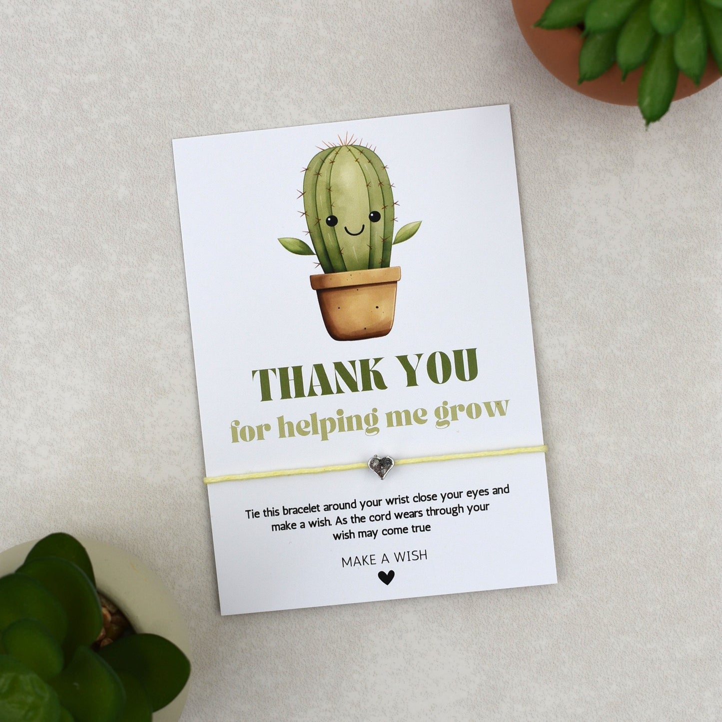CLEARANCE - Thank You For Helping Me Grow Cactus Wish Bracelet | Heart Charm