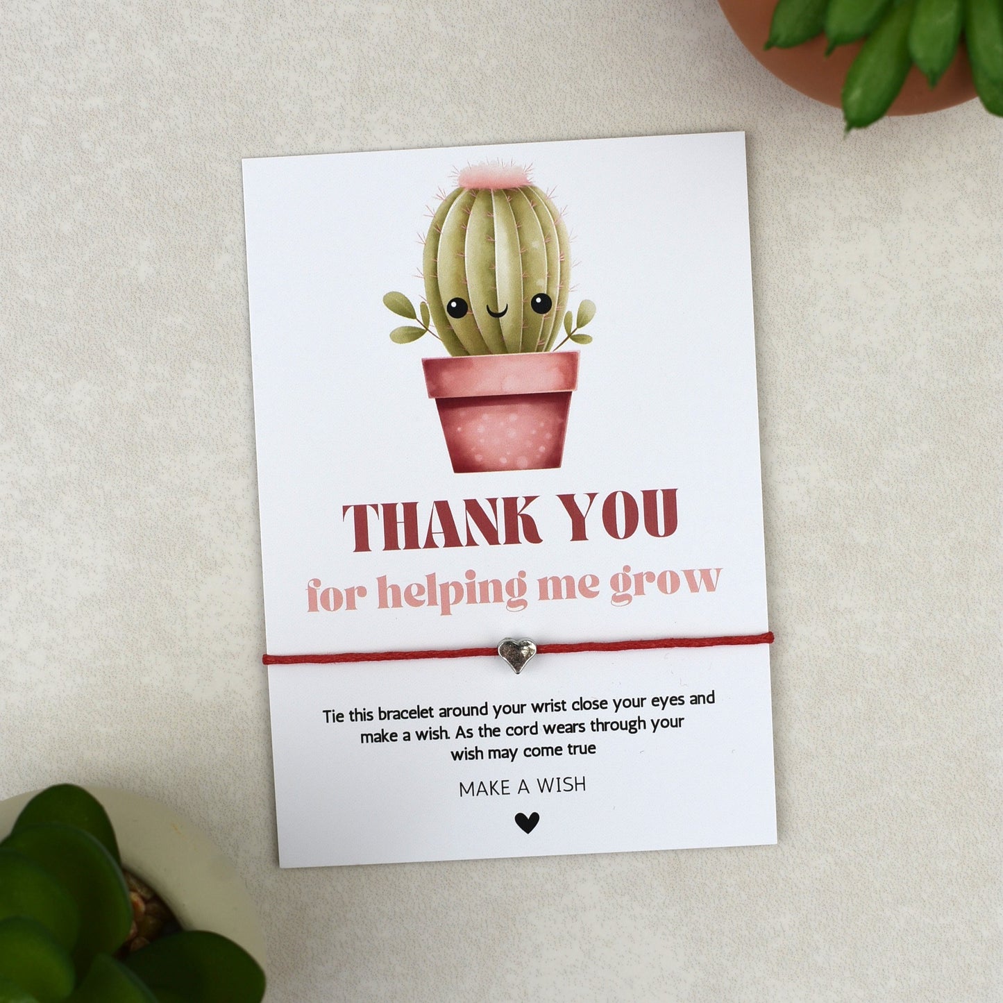 CLEARANCE - Thank You For Helping Me Grow Cactus Wish Bracelet | Heart Charm