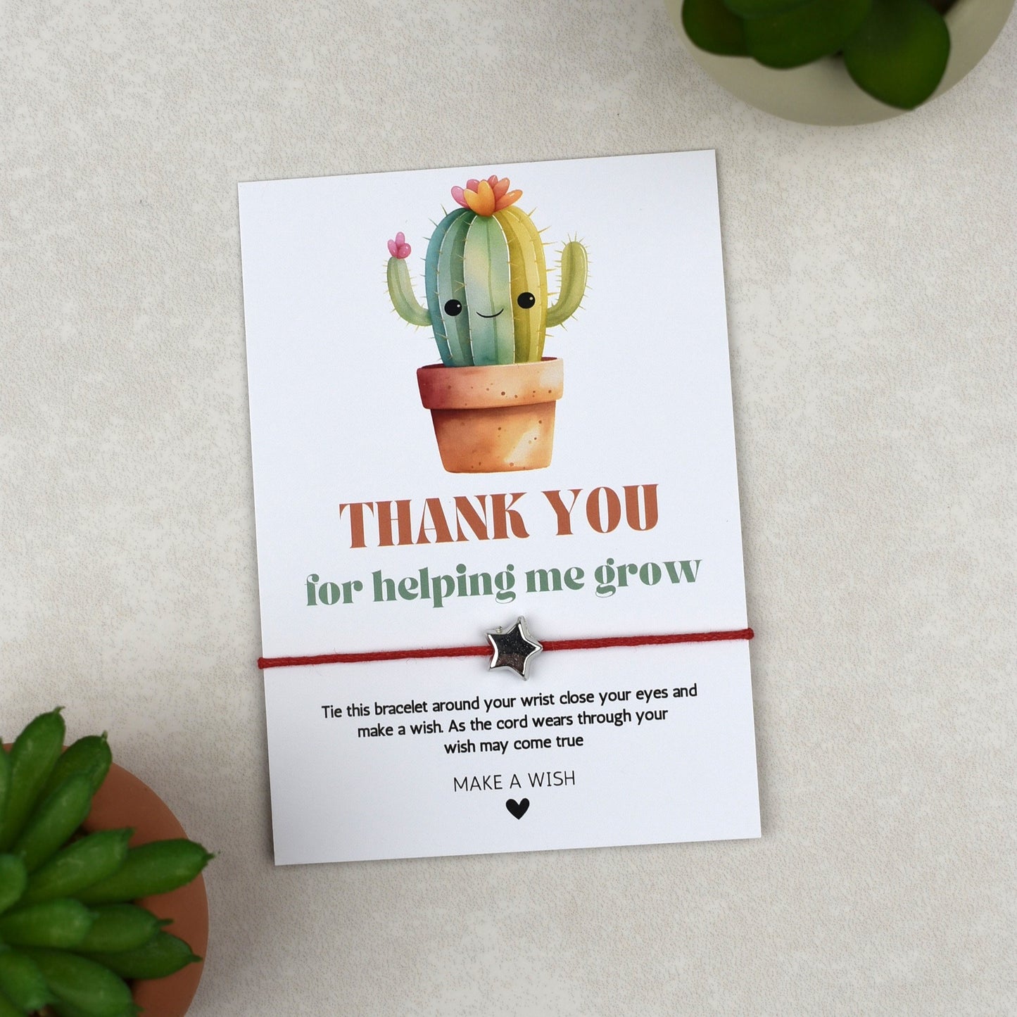 CLEARANCE - Thank You For Helping Me Grow Cactus Wish Bracelet