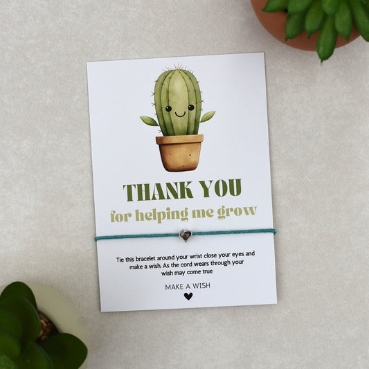 CLEARANCE - Thank You For Helping Me Grow Cactus Wish Bracelet | Heart Charm