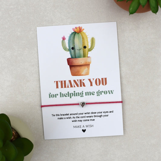 CLEARANCE - Thank You For Helping Me Grow Cactus Wish Bracelet | Heart Charm