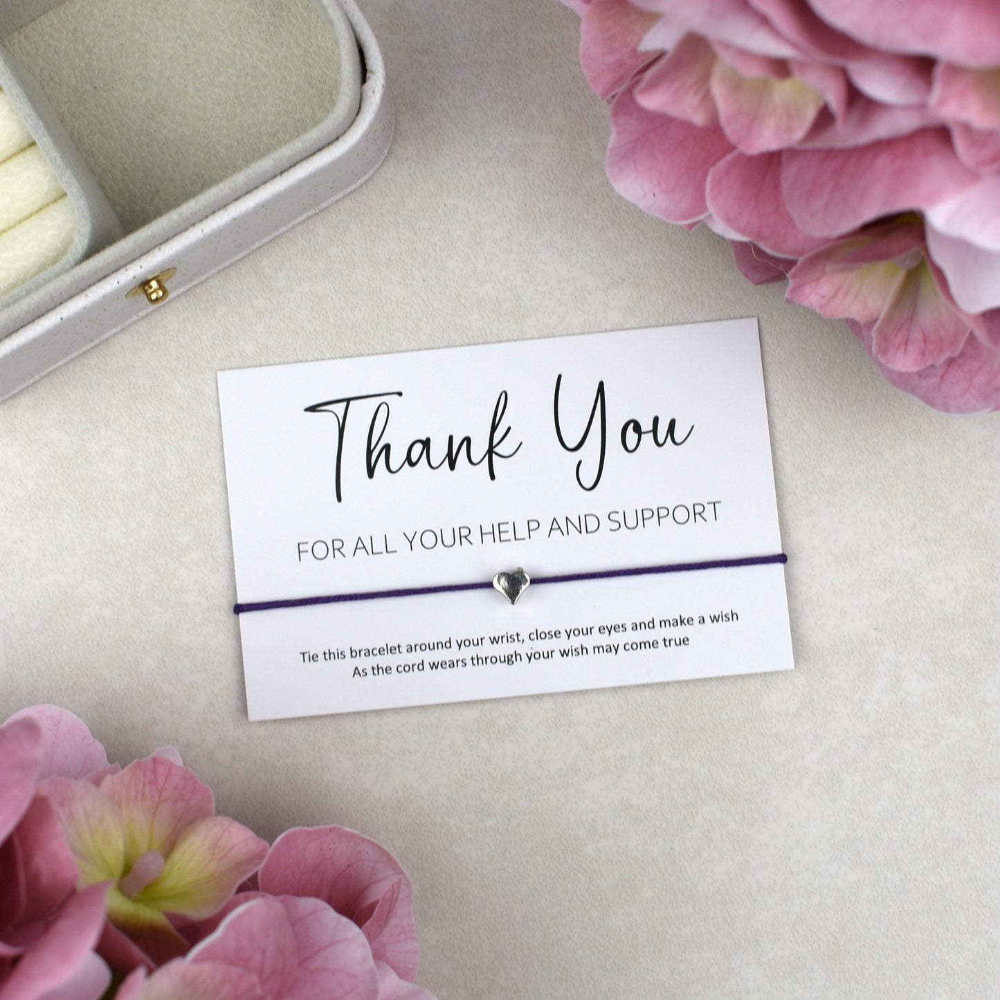 CLEARANCE - Thank You For All Your Help And Support Wish Bracelet | Heart Charm