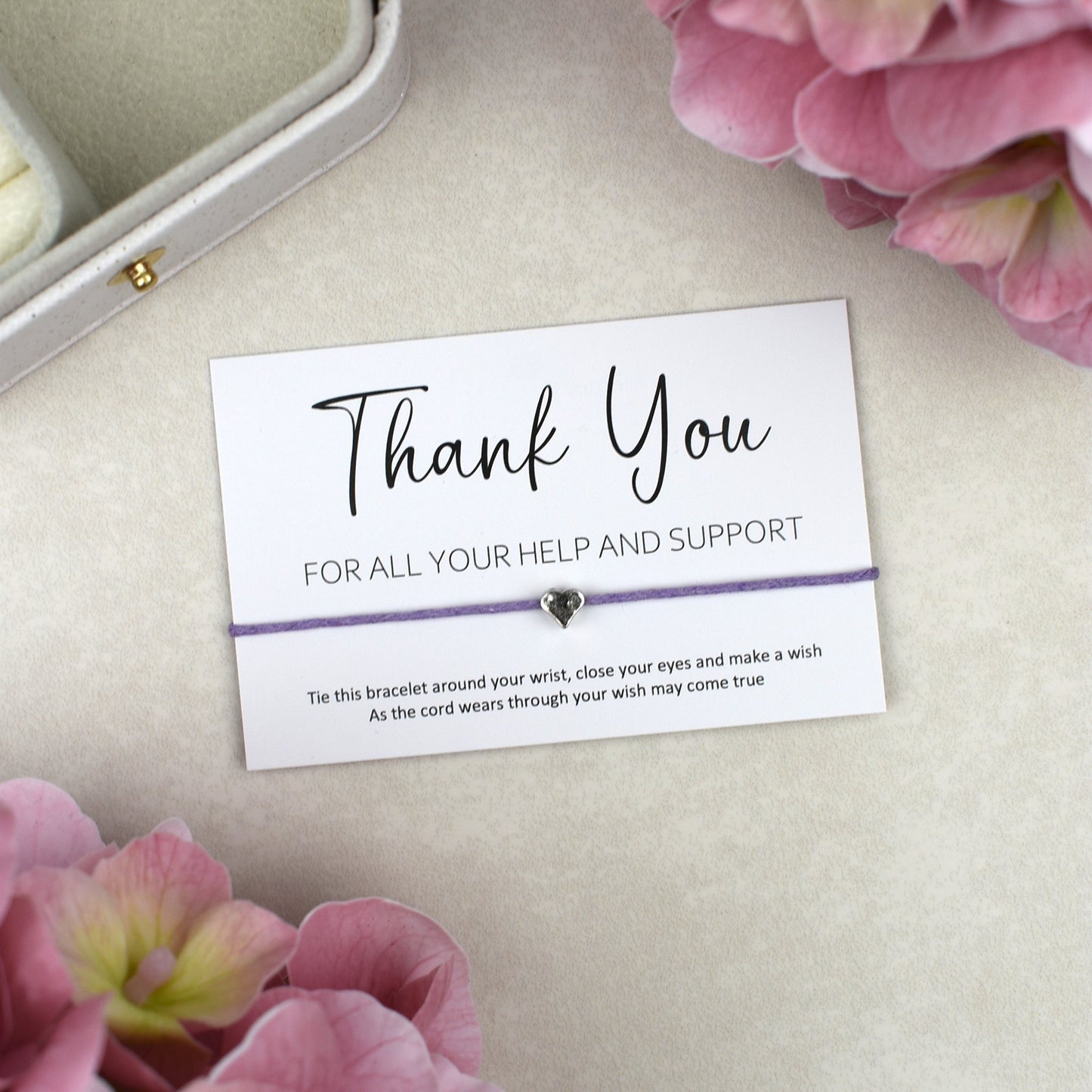CLEARANCE - Thank You For All Your Help And Support Wish Bracelet | Heart Charm