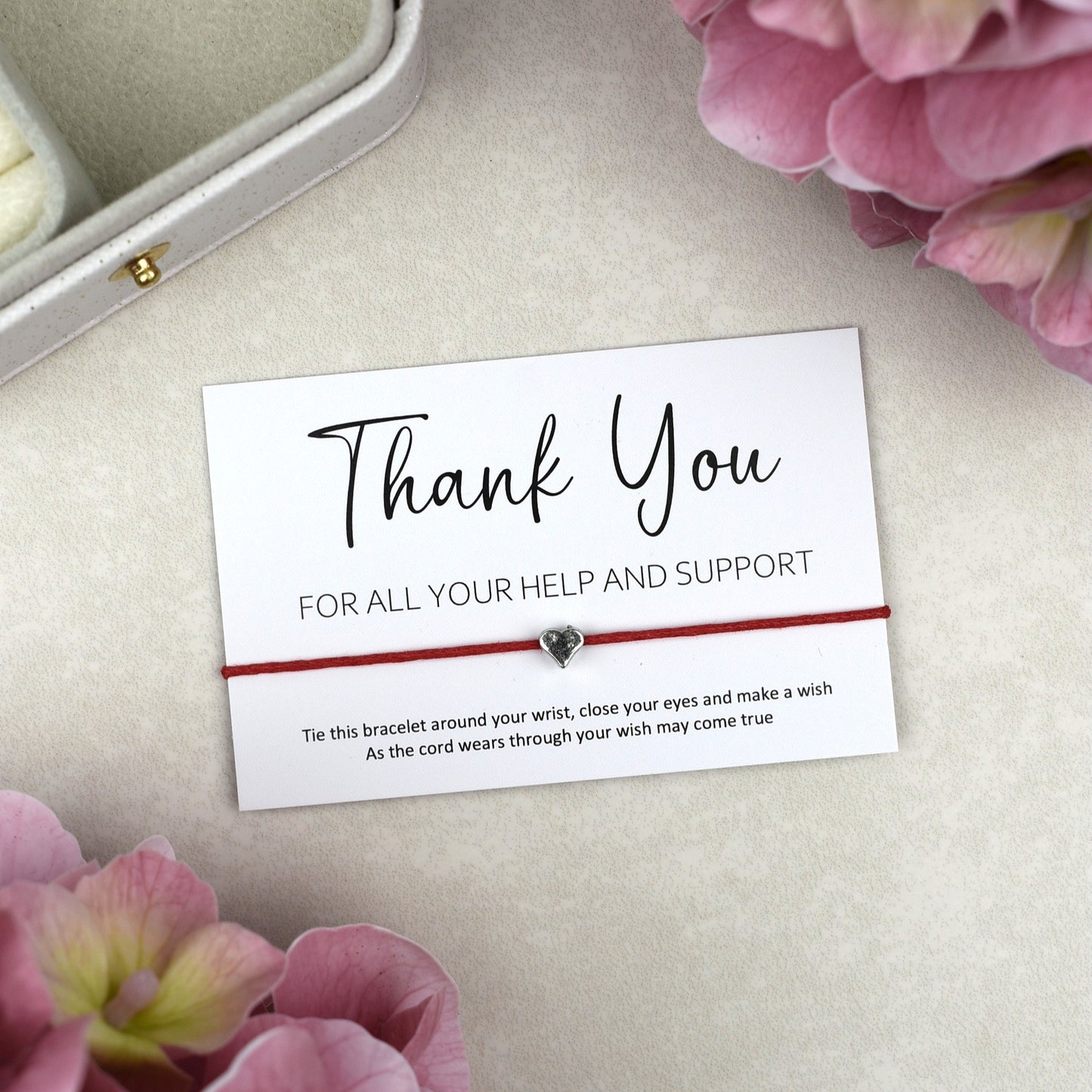 CLEARANCE - Thank You For All Your Help And Support Wish Bracelet | Heart Charm