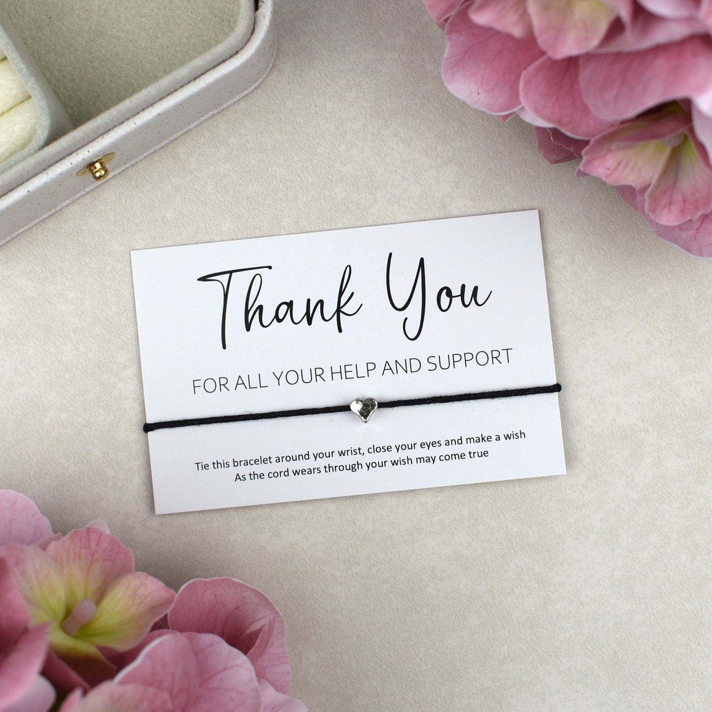 CLEARANCE - Thank You For All Your Help And Support Wish Bracelet | Heart Charm