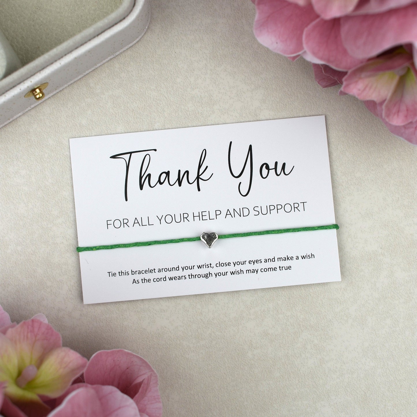 CLEARANCE - Thank You For All Your Help And Support Wish Bracelet | Heart Charm