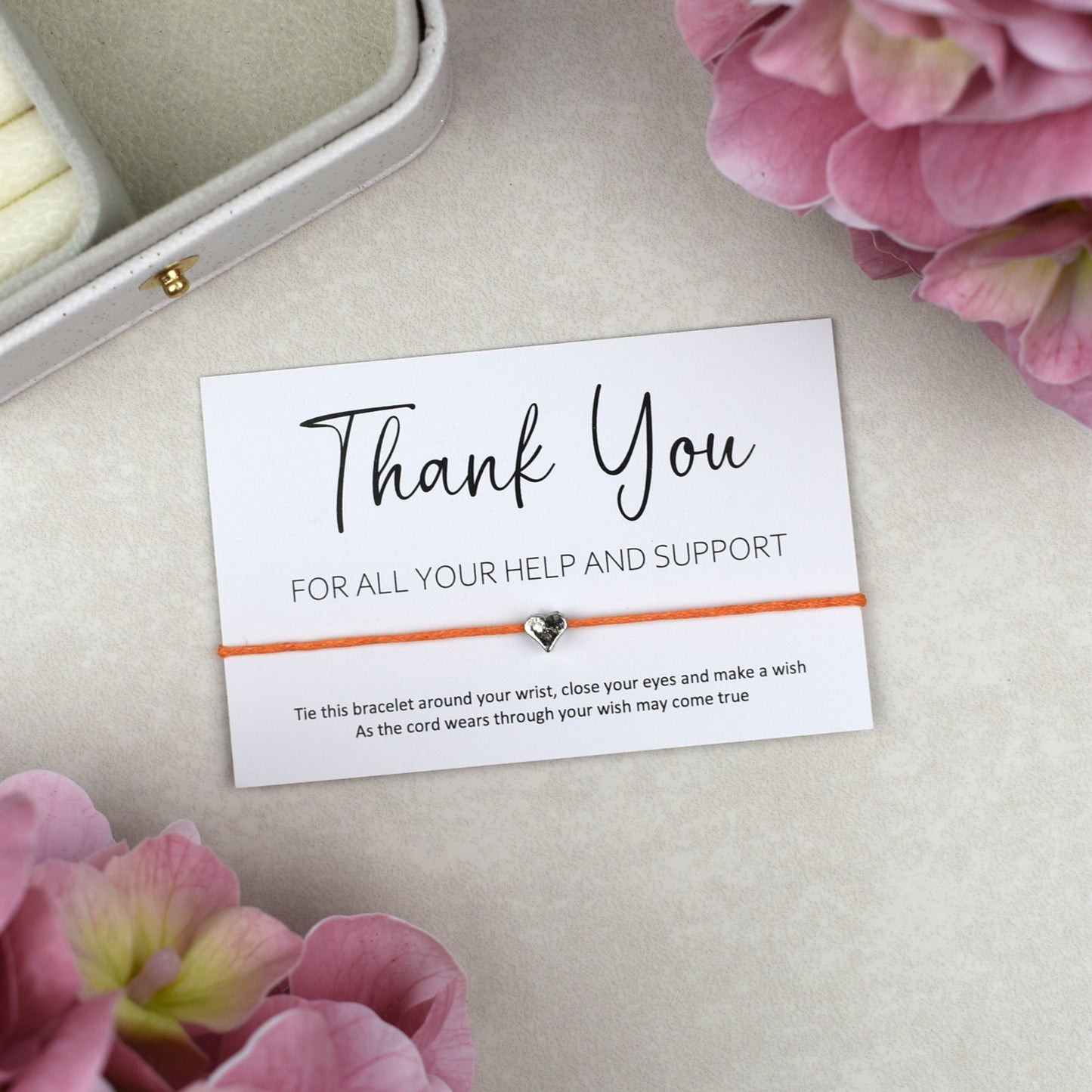 CLEARANCE - Thank You For All Your Help And Support Wish Bracelet | Heart Charm