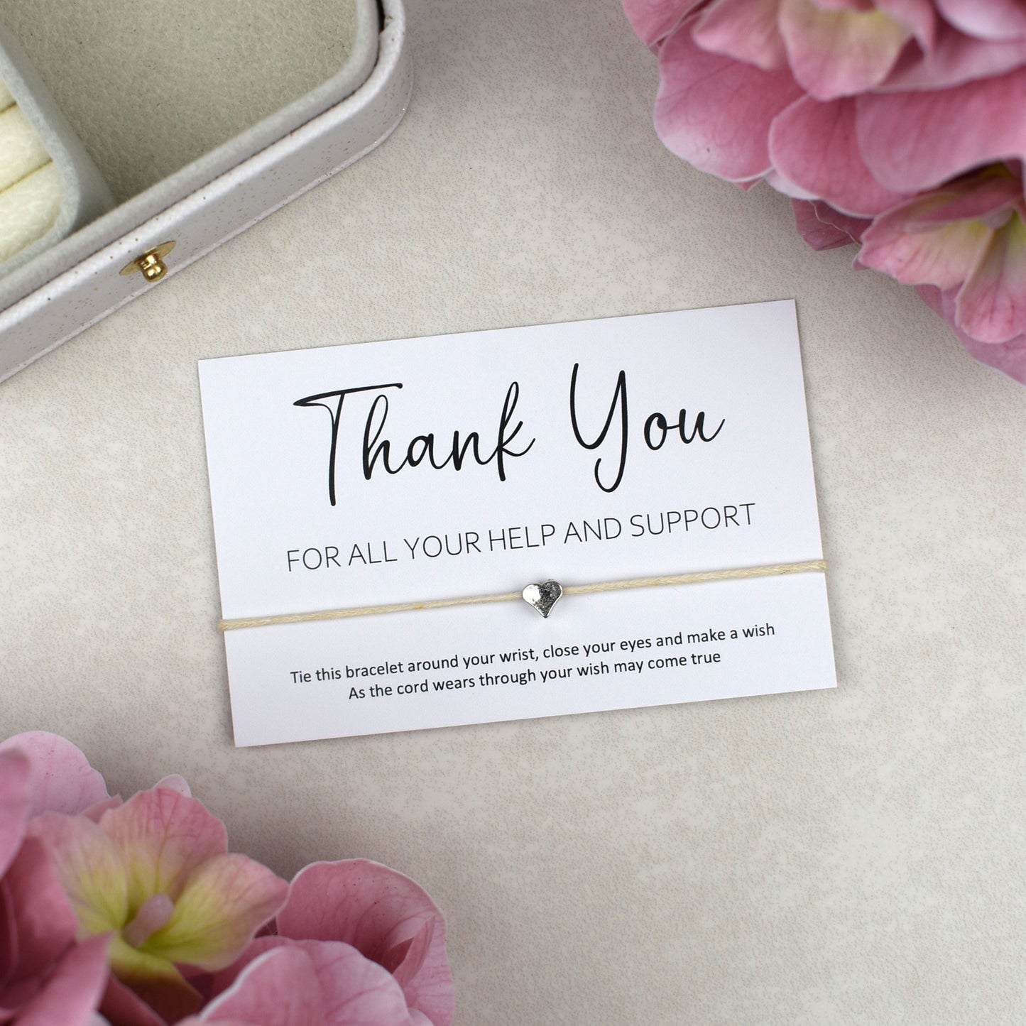 CLEARANCE - Thank You For All Your Help And Support Wish Bracelet | Heart Charm