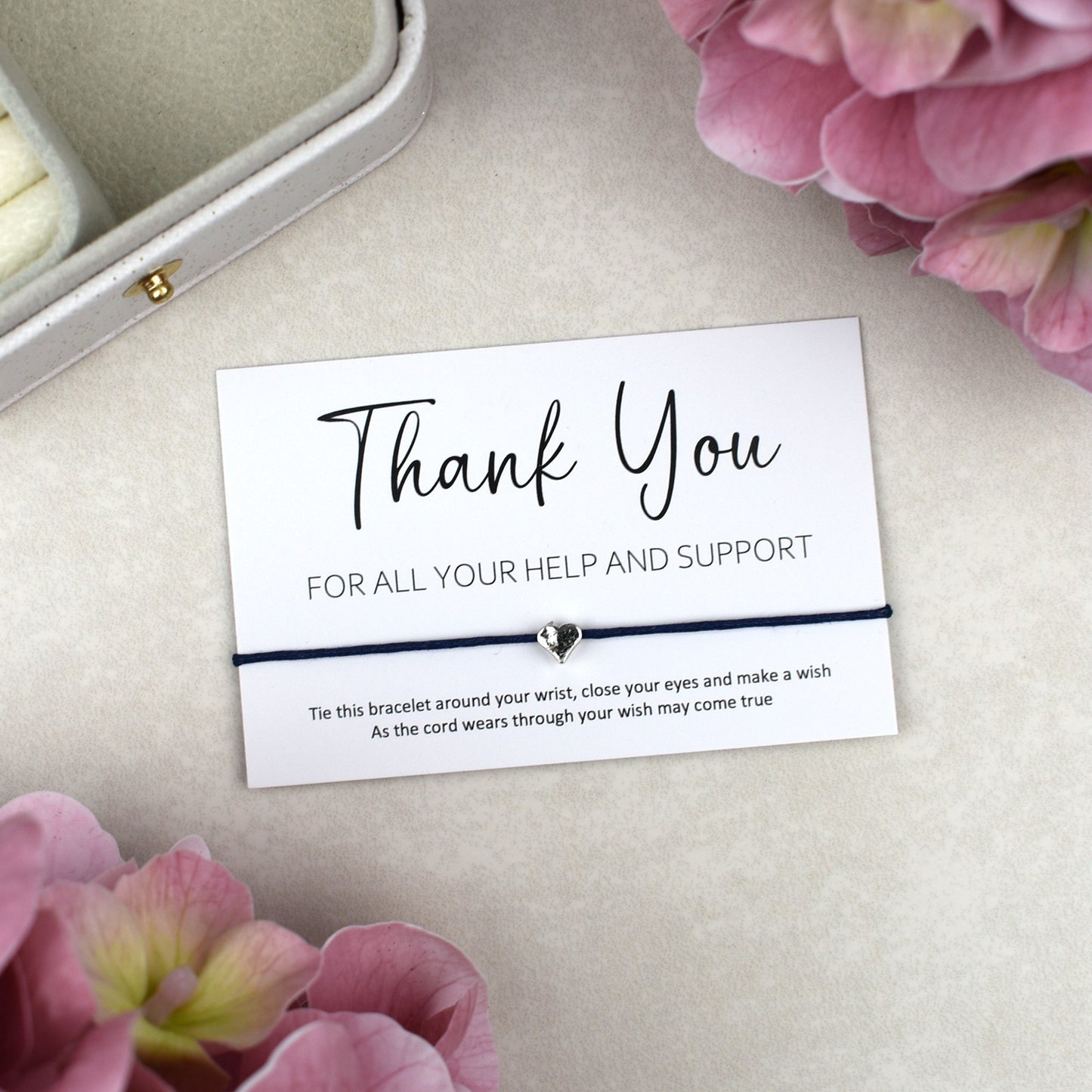 CLEARANCE - Thank You For All Your Help And Support Wish Bracelet | Heart Charm