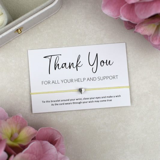 CLEARANCE - Thank You For All Your Help And Support Wish Bracelet | Heart Charm