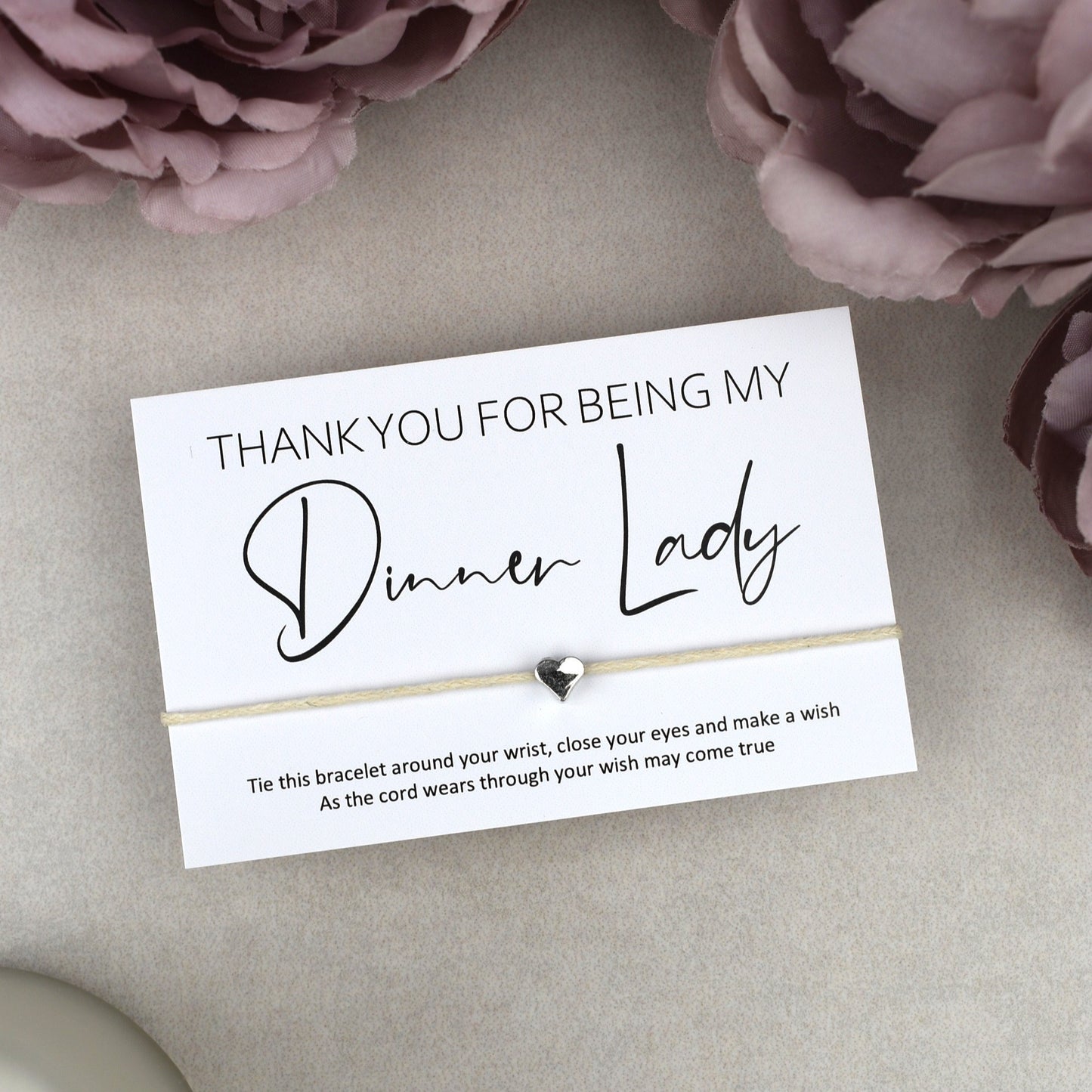 CLEARANCE - Thank You For Being My Dinner Lady Wish Bracelet | Heart Charm