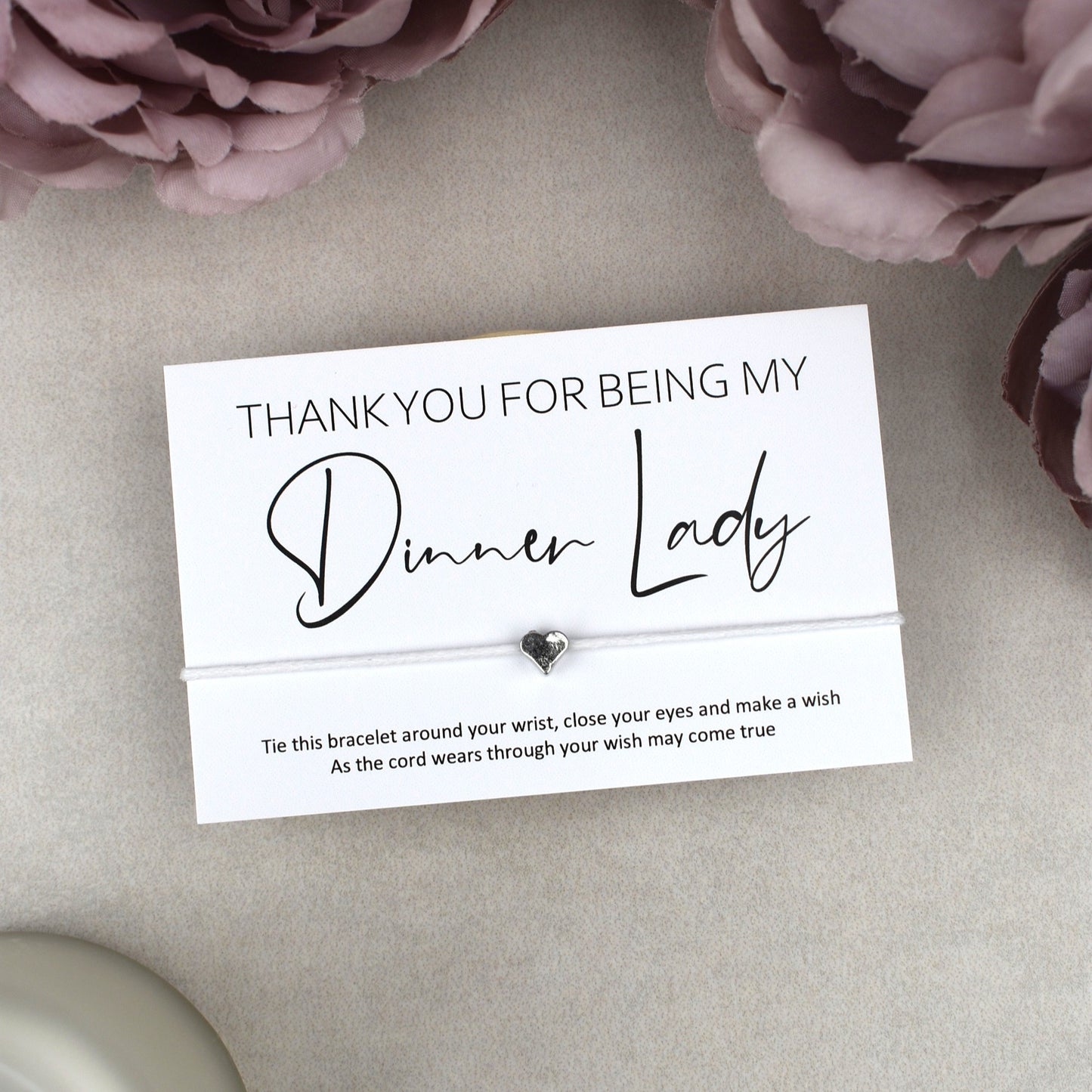 CLEARANCE - Thank You For Being My Dinner Lady Wish Bracelet | Heart Charm