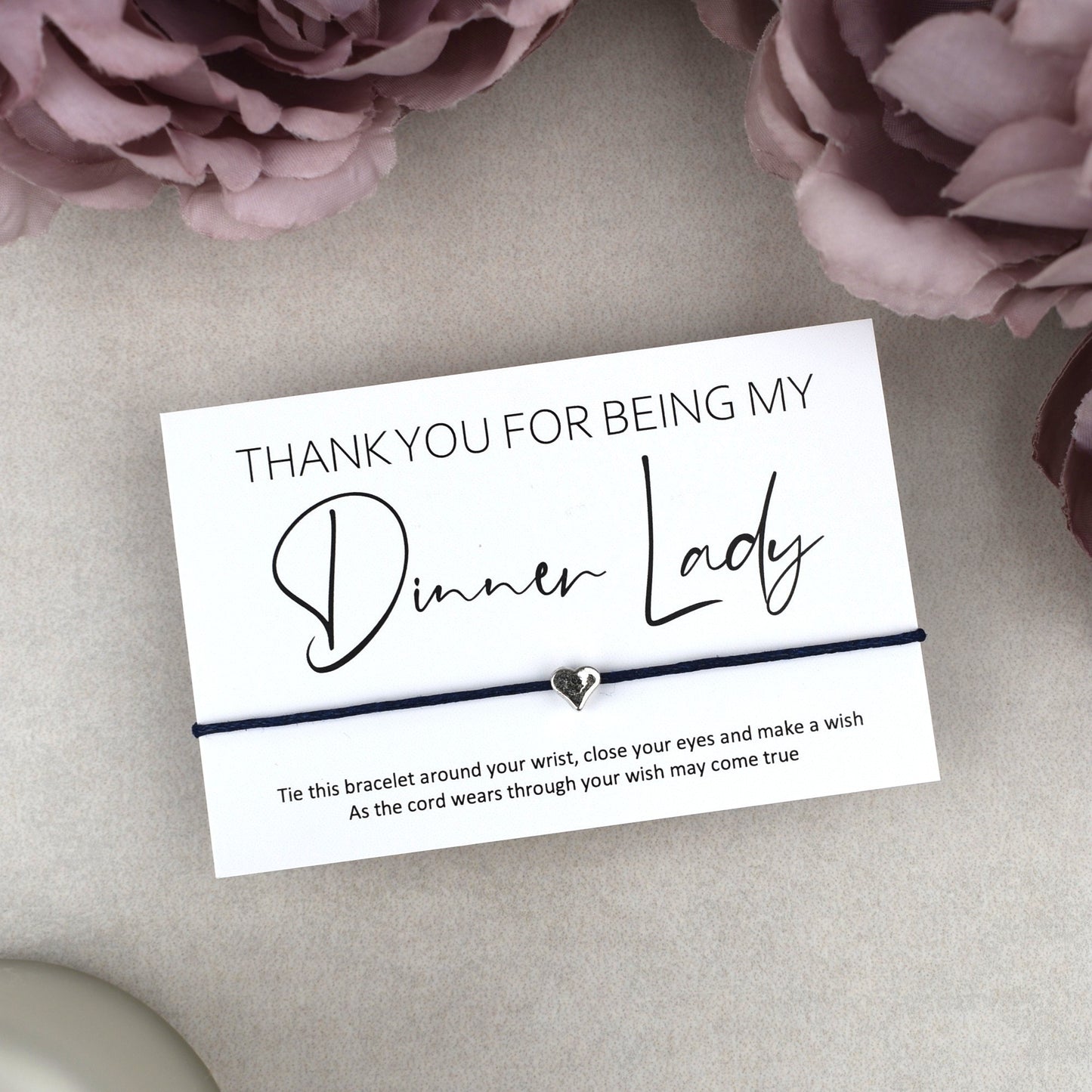 CLEARANCE - Thank You For Being My Dinner Lady Wish Bracelet | Heart Charm