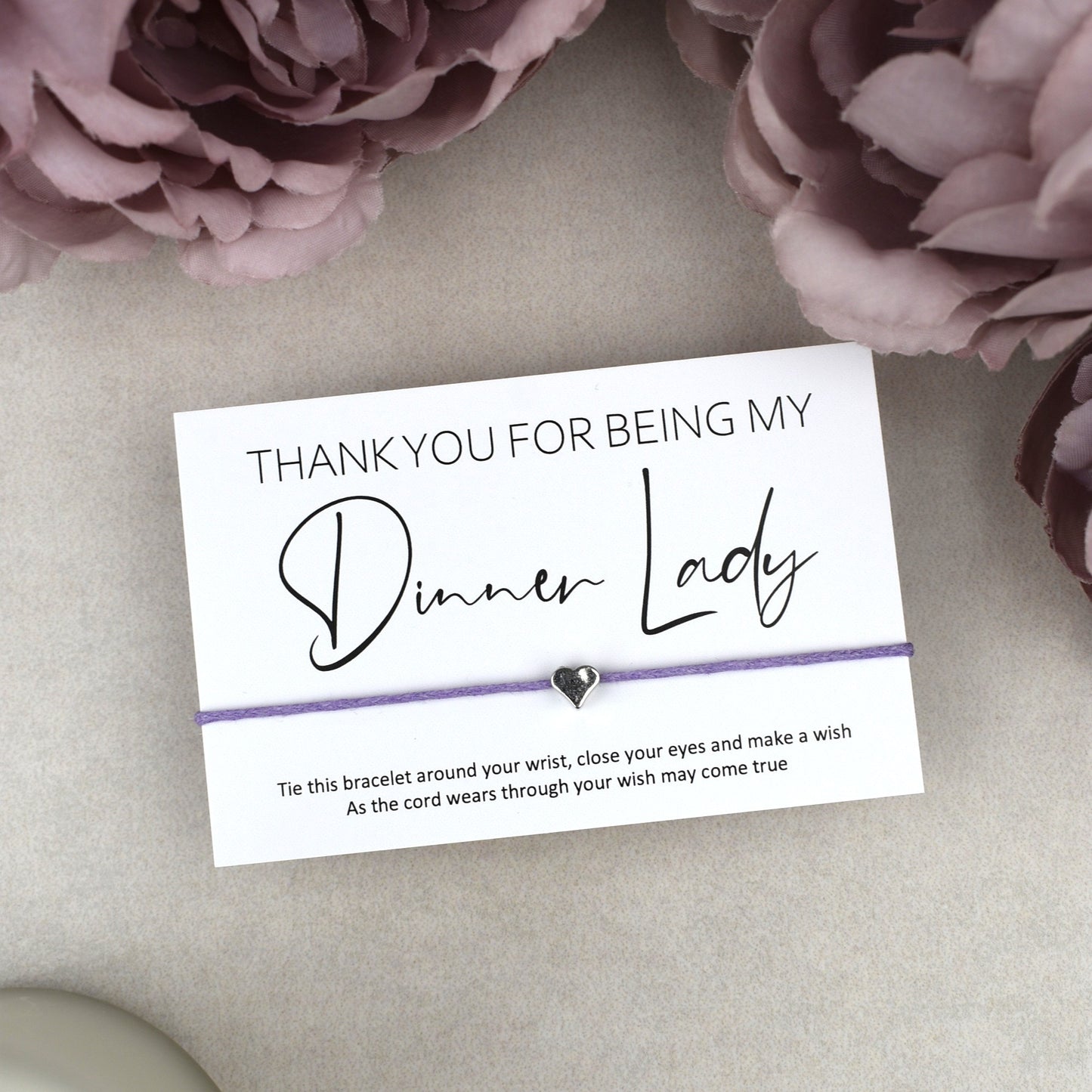 CLEARANCE - Thank You For Being My Dinner Lady Wish Bracelet | Heart Charm