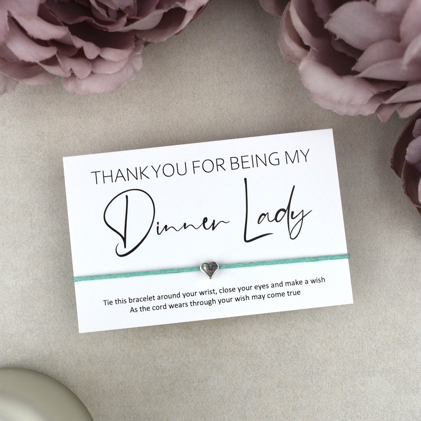 CLEARANCE - Thank You For Being My Dinner Lady Wish Bracelet | Heart Charm