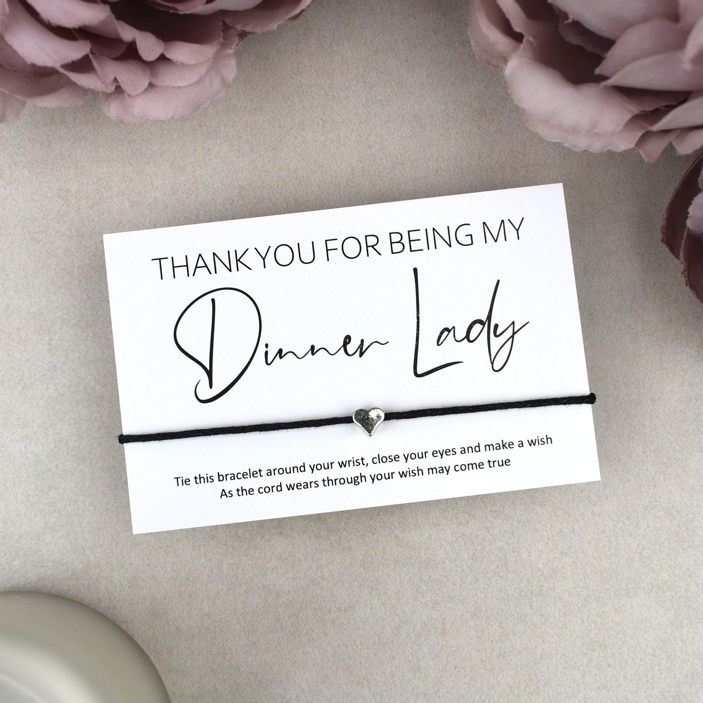 CLEARANCE - Thank You For Being My Dinner Lady Wish Bracelet | Heart Charm