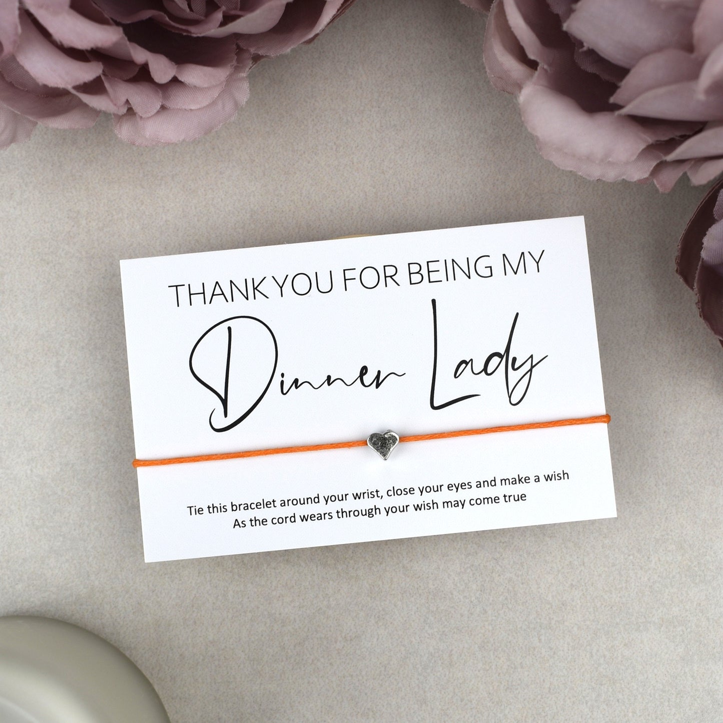 CLEARANCE - Thank You For Being My Dinner Lady Wish Bracelet | Heart Charm