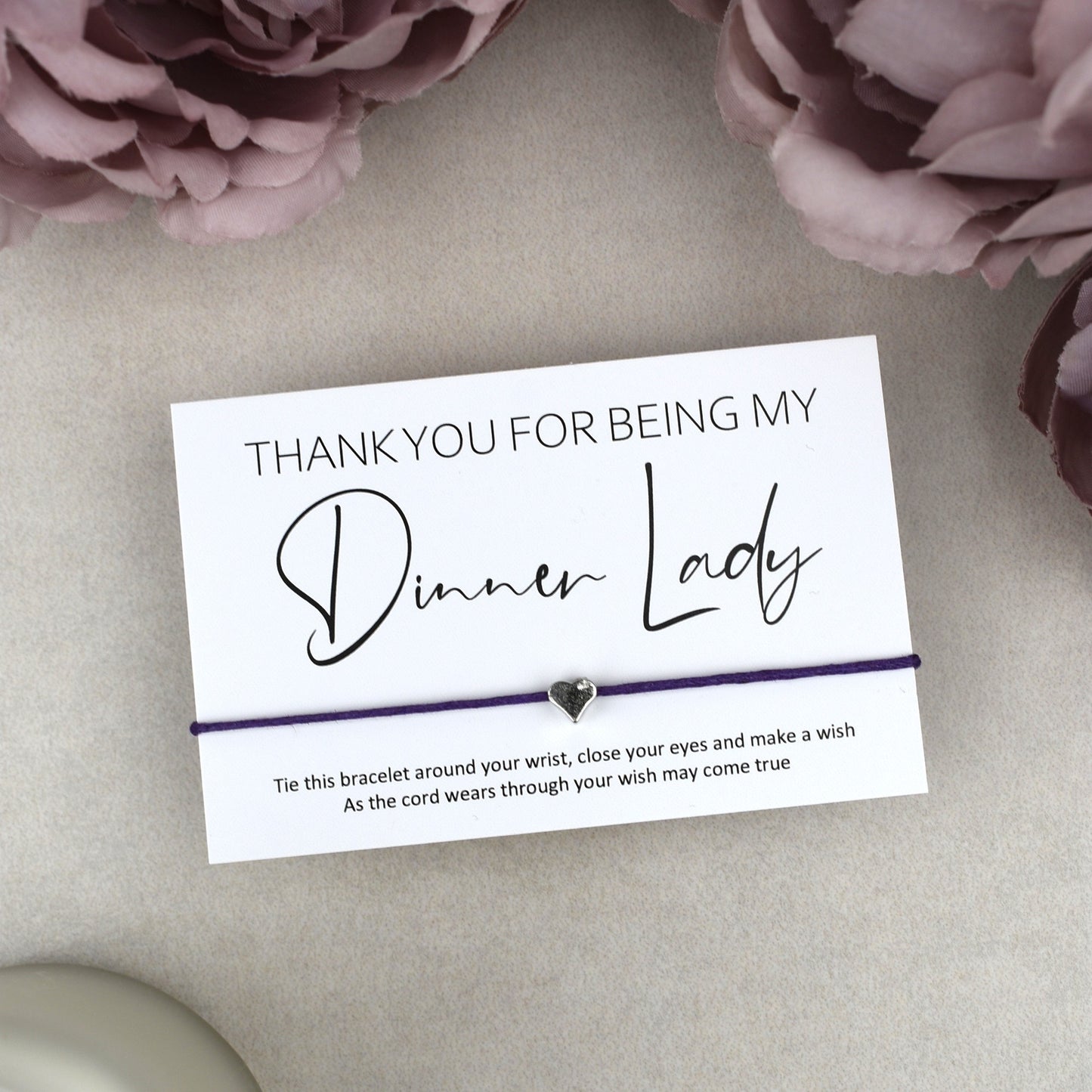 CLEARANCE - Thank You For Being My Dinner Lady Wish Bracelet | Heart Charm