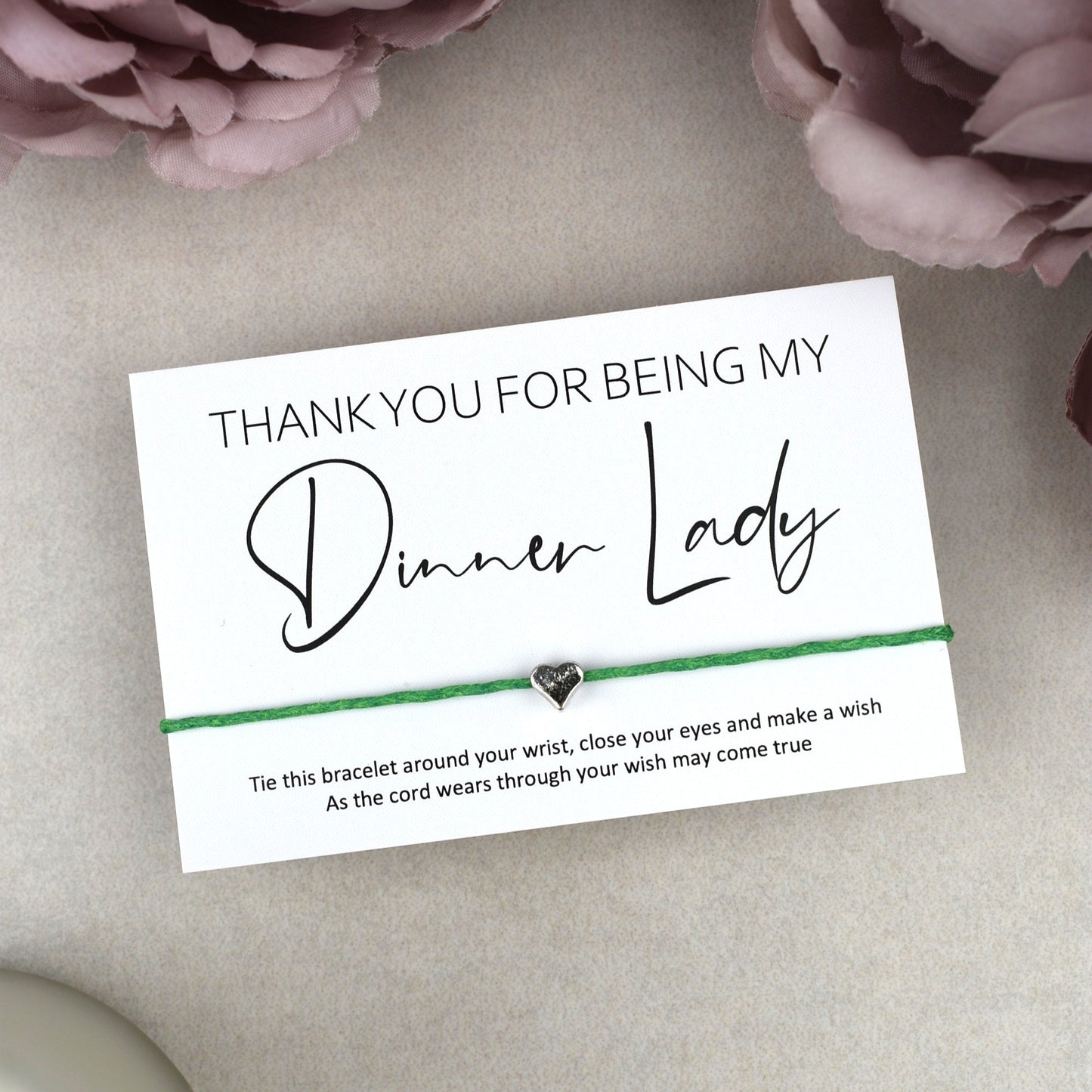 CLEARANCE - Thank You For Being My Dinner Lady Wish Bracelet | Heart Charm