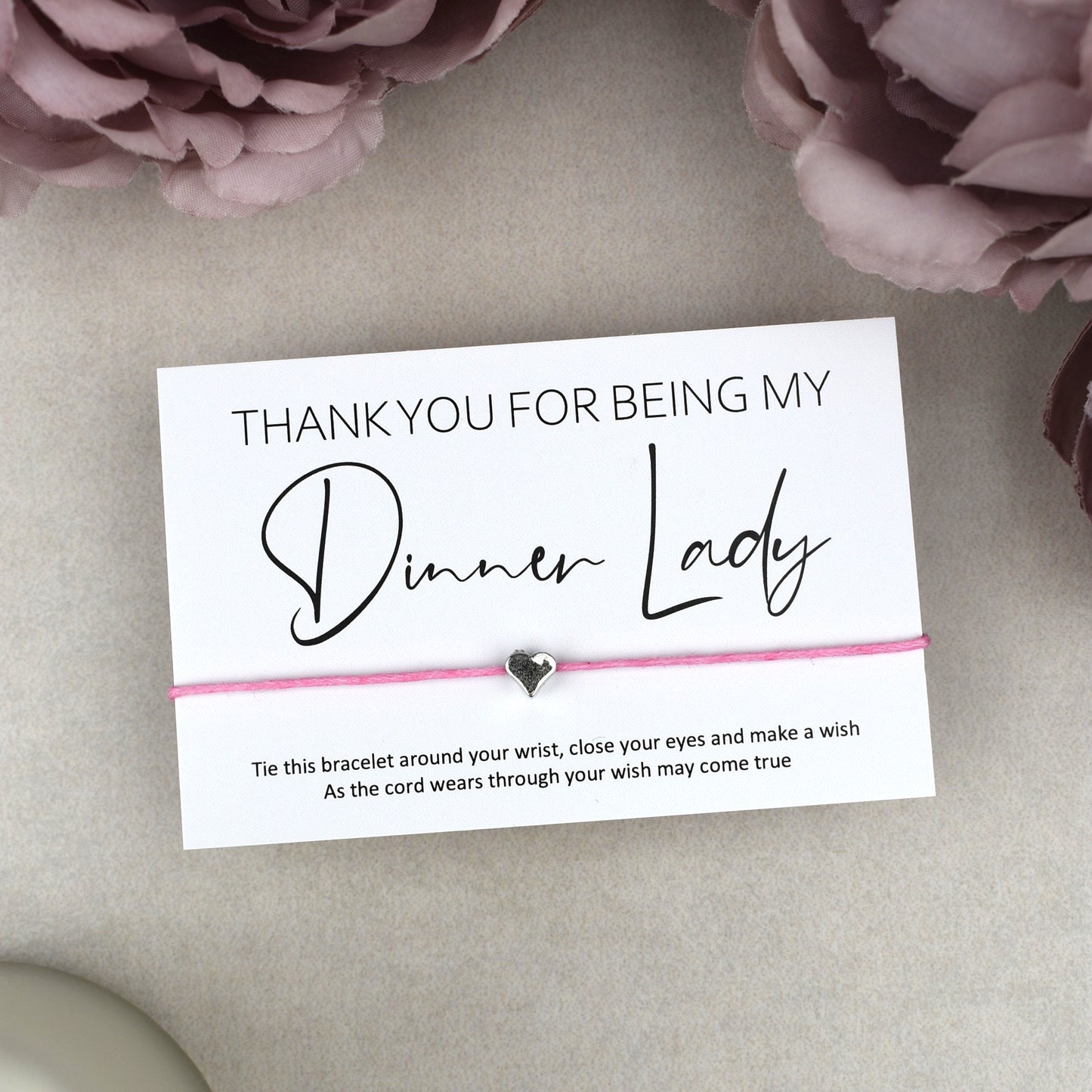 CLEARANCE - Thank You For Being My Dinner Lady Wish Bracelet | Heart Charm