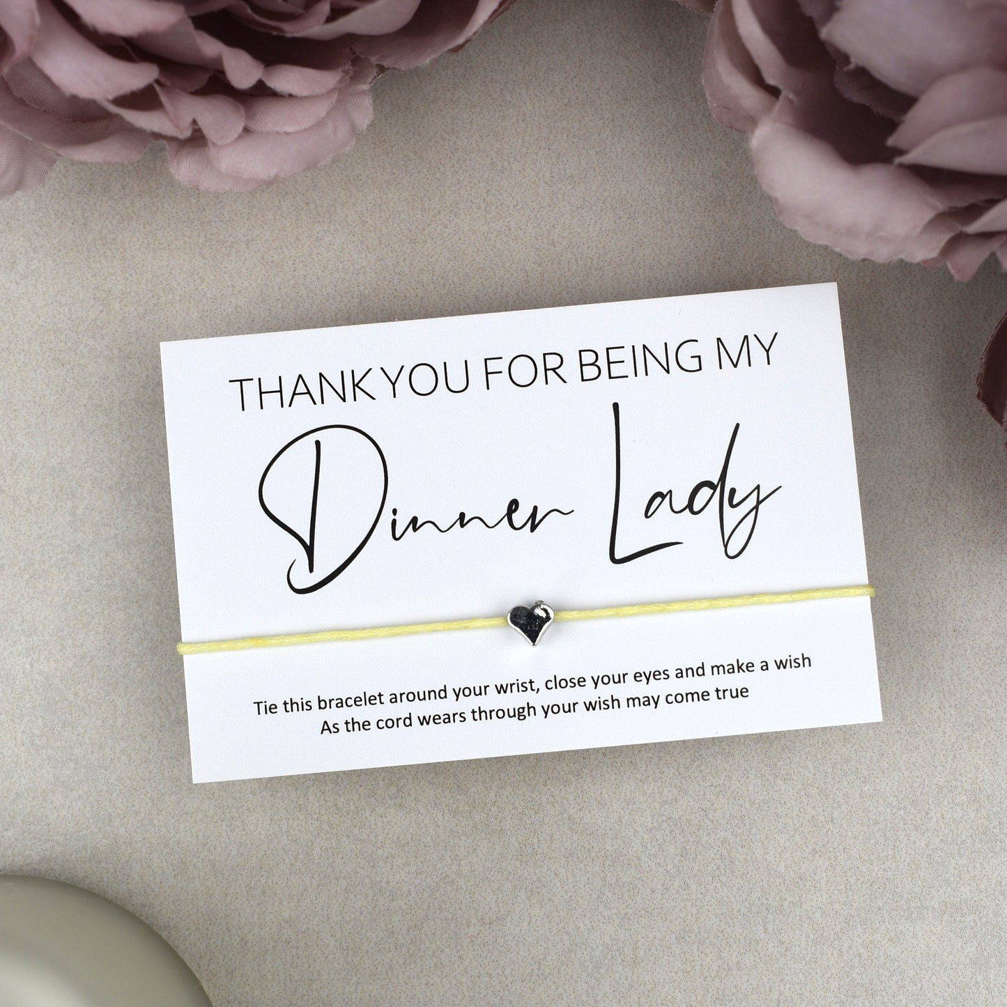 CLEARANCE - Thank You For Being My Dinner Lady Wish Bracelet | Heart Charm