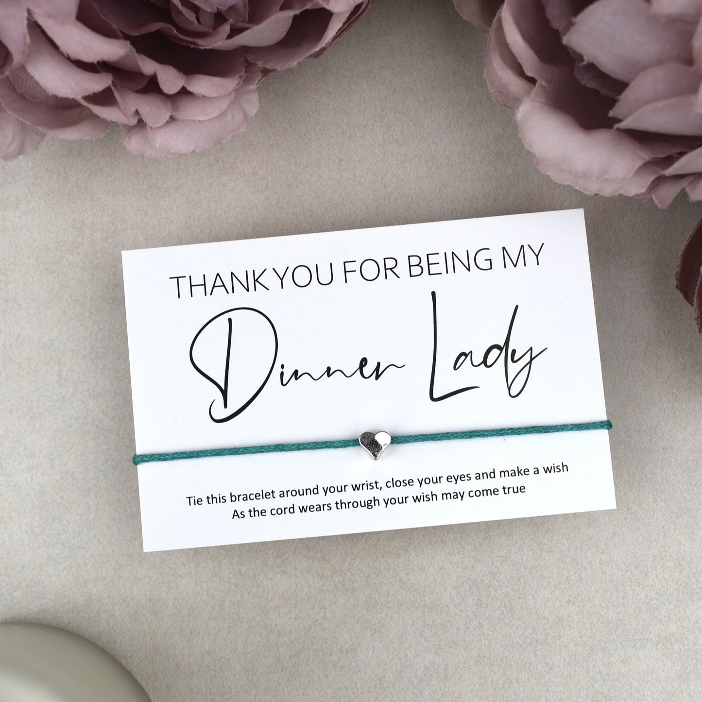CLEARANCE - Thank You For Being My Dinner Lady Wish Bracelet | Heart Charm