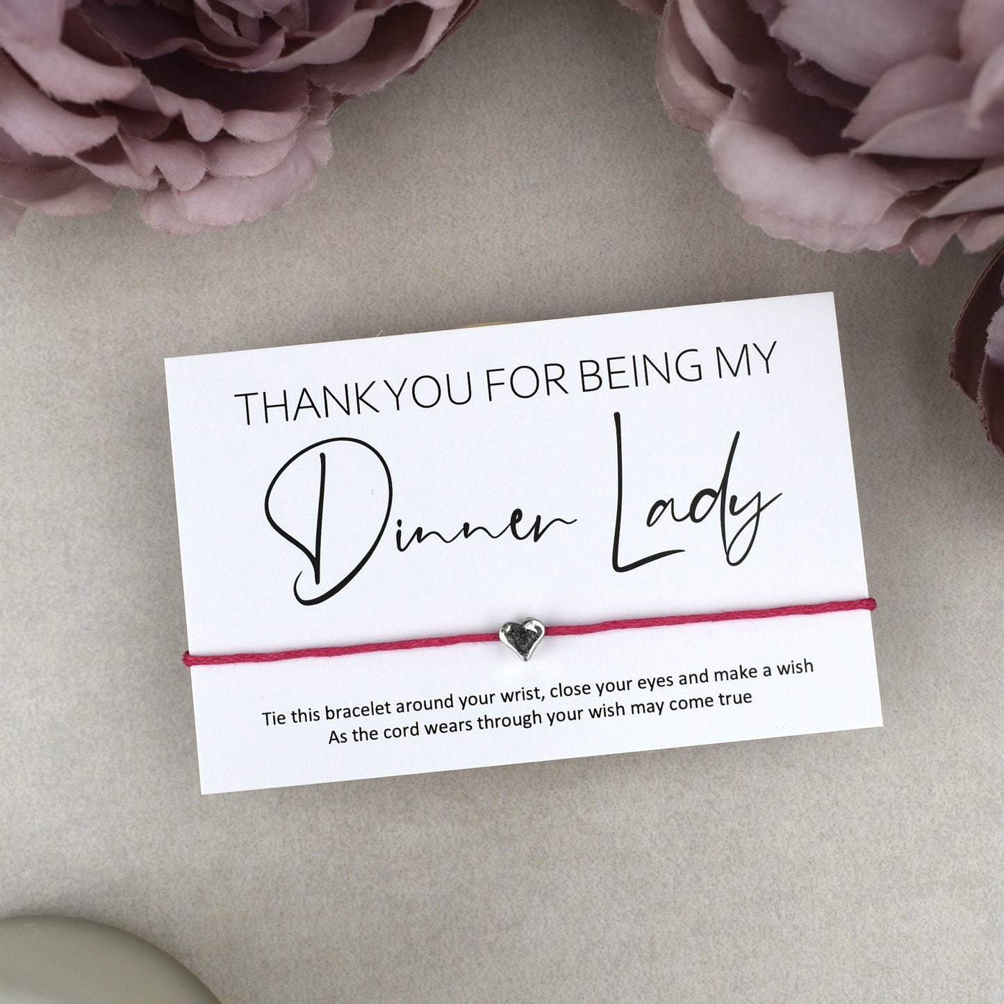 CLEARANCE - Thank You For Being My Dinner Lady Wish Bracelet | Heart Charm
