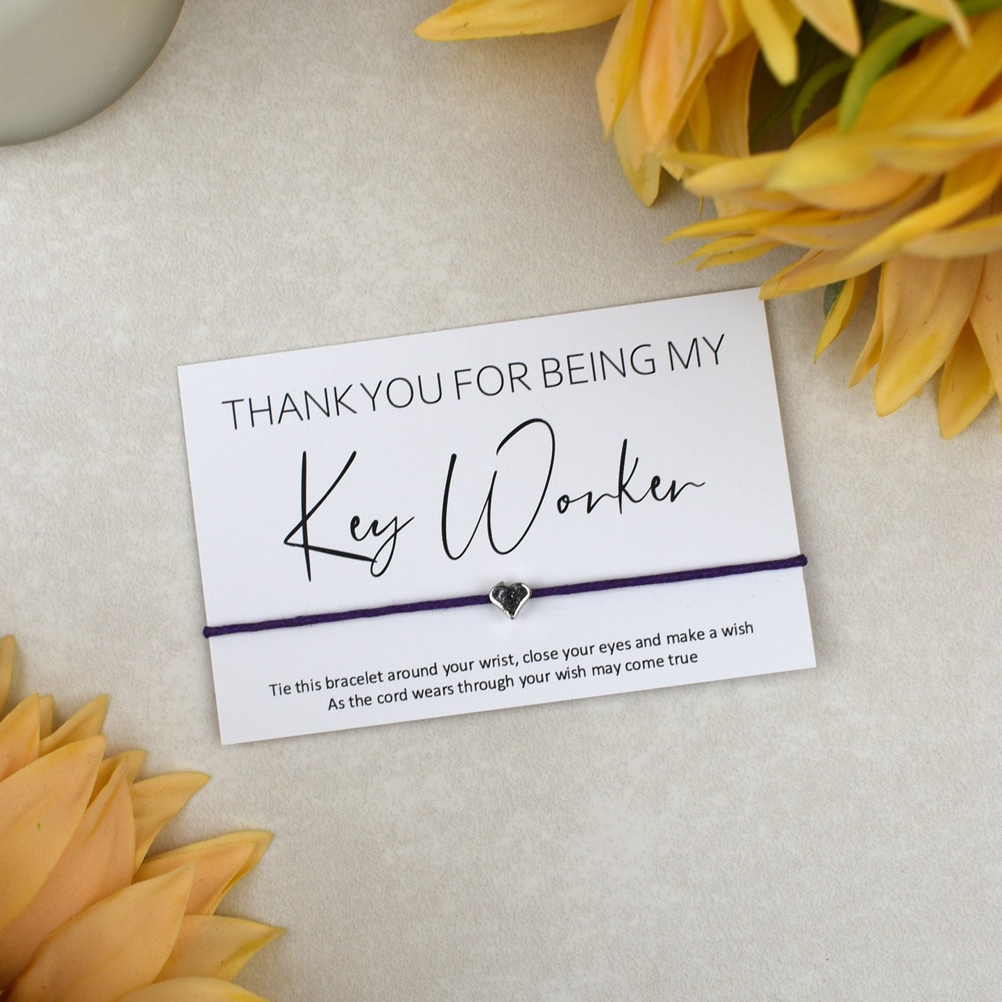 CLEARANCE - Thank You For Being My Key Worker Wish Bracelet | Heart Charm