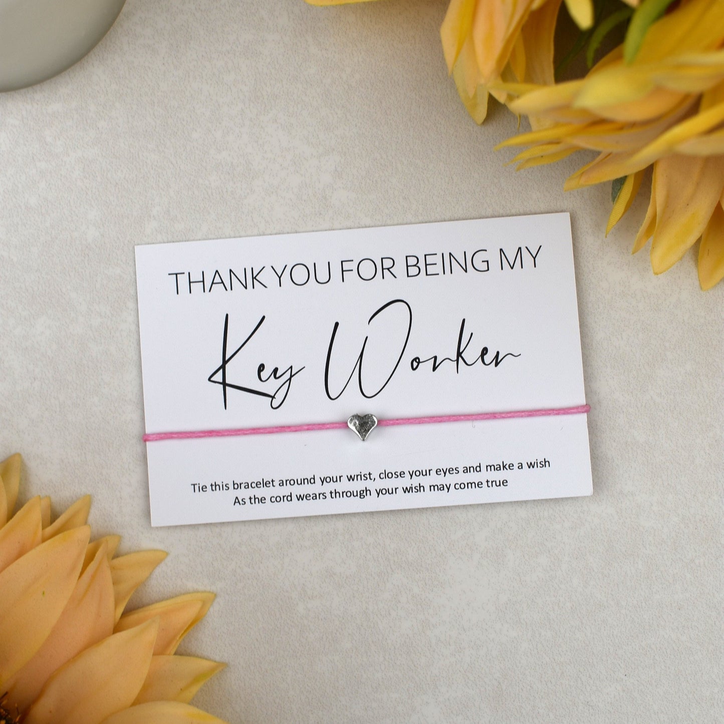 CLEARANCE - Thank You For Being My Key Worker Wish Bracelet | Heart Charm