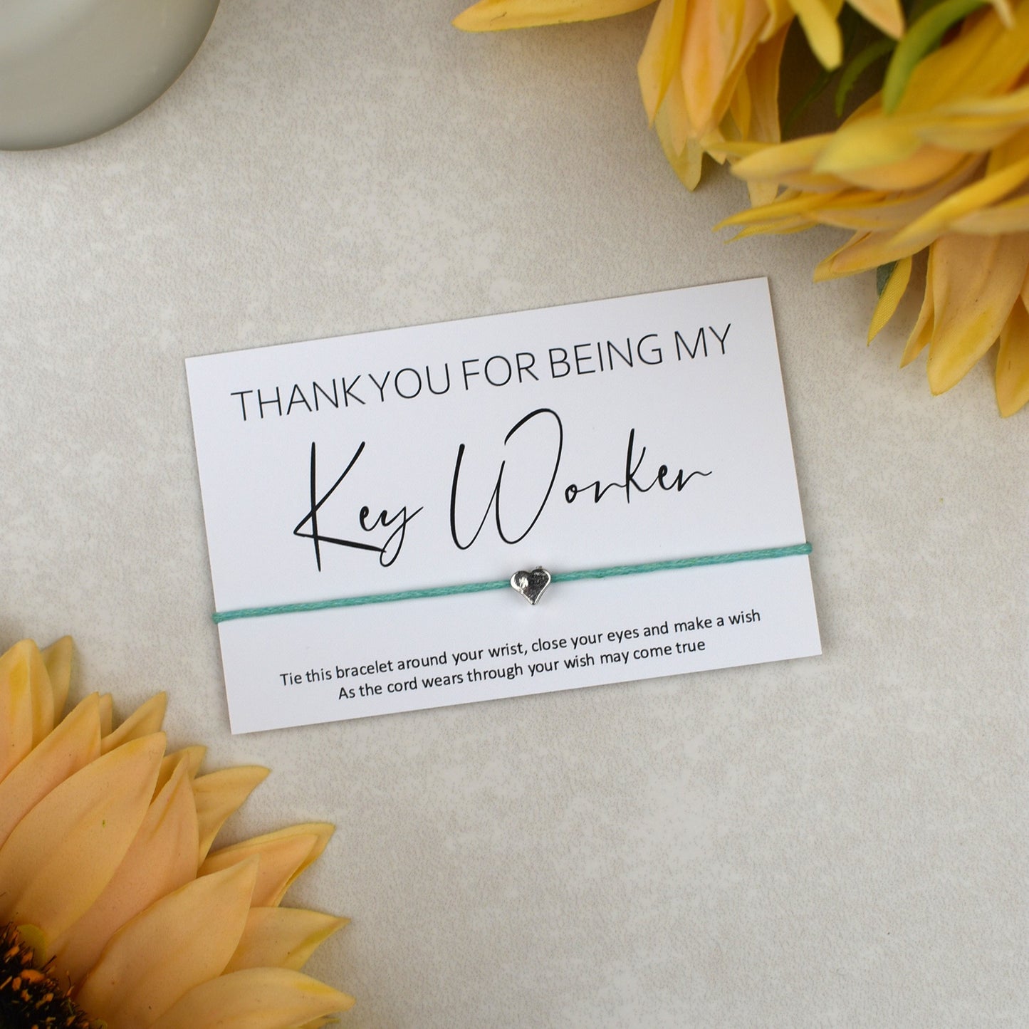 CLEARANCE - Thank You For Being My Key Worker Wish Bracelet | Heart Charm